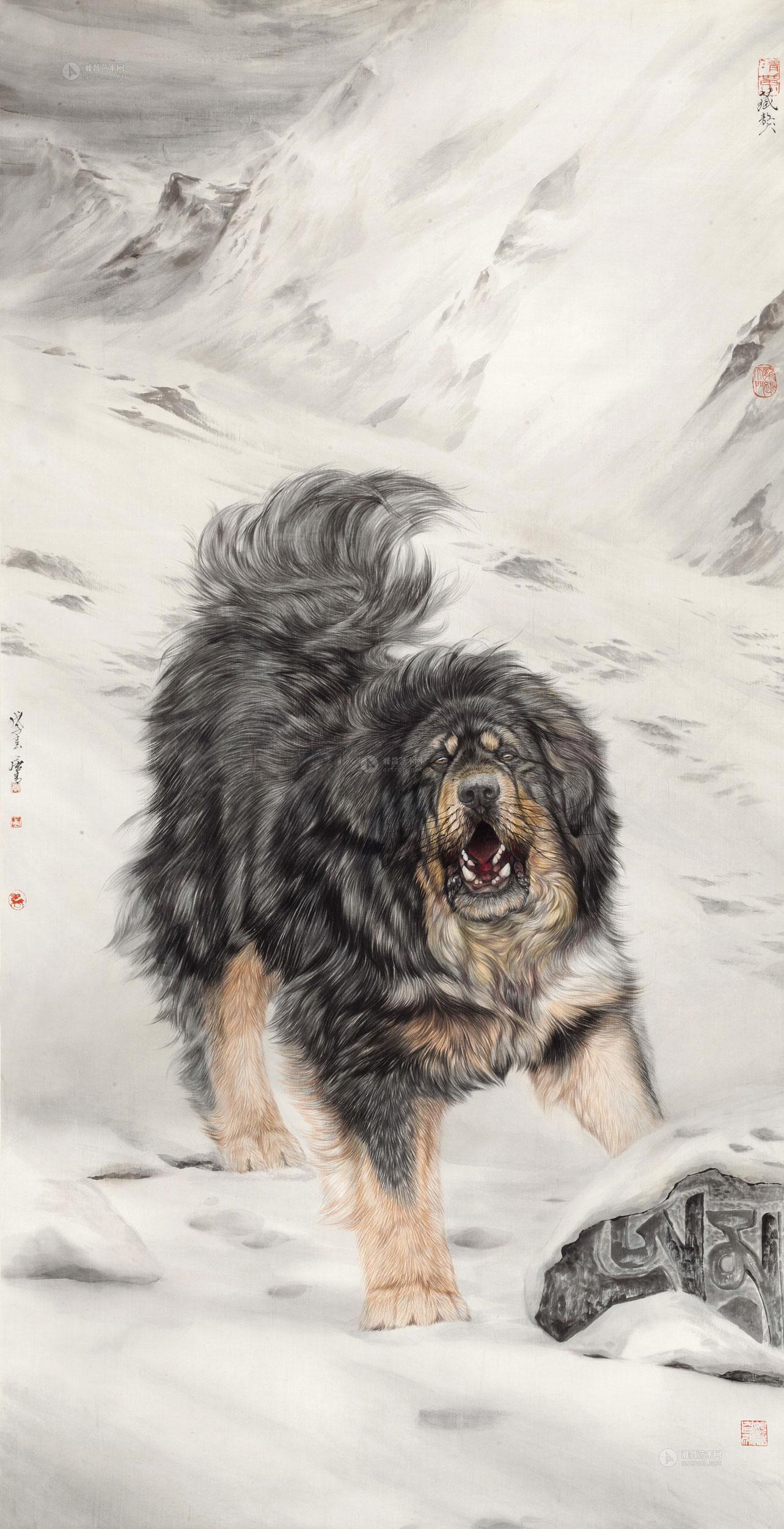 1611 2008年作 藏獒 镜心 设色纸本