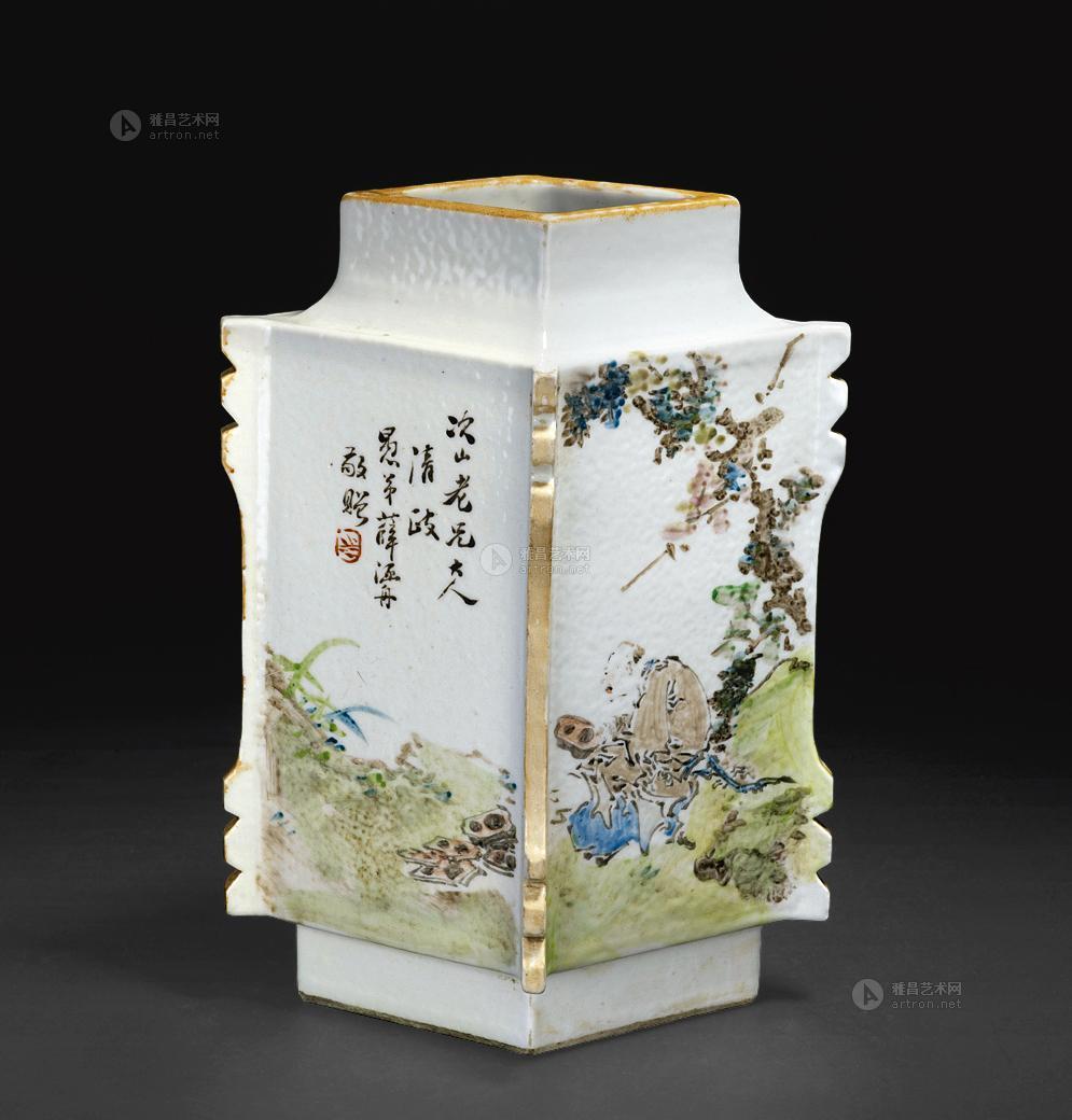 0170 晚清 汪章 浅降彩花鸟八卦瓶