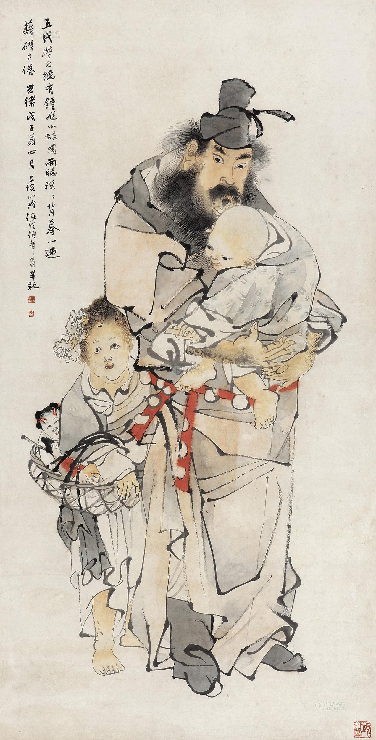 29351888年作钟馗携妹图立轴设色纸本