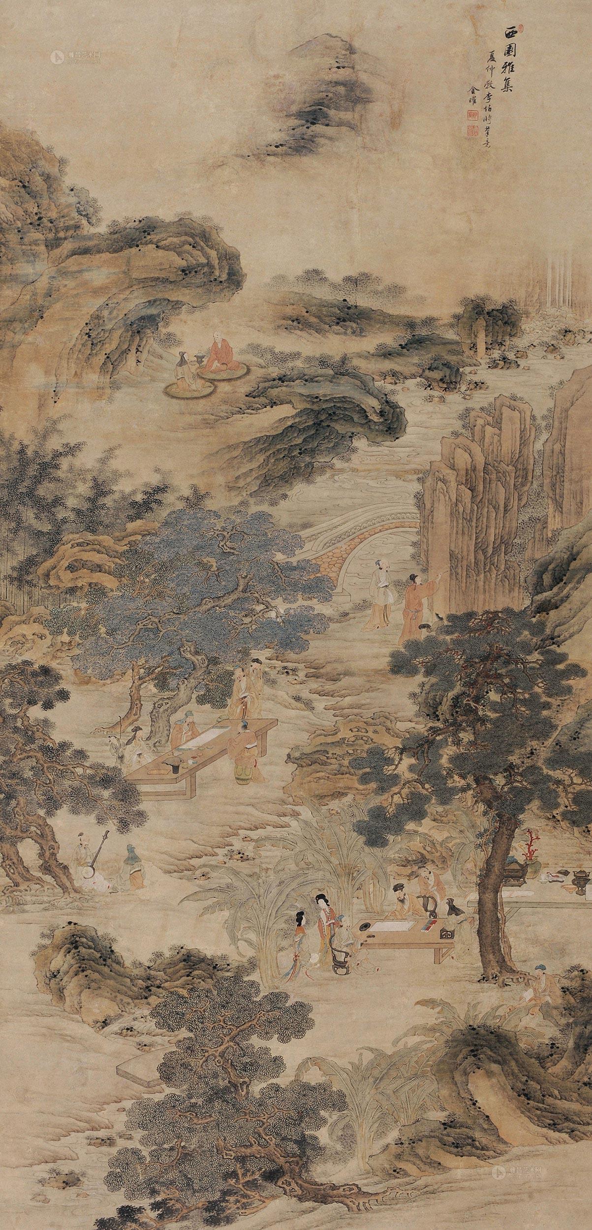 4573 西园雅集图 立轴 设色纸本