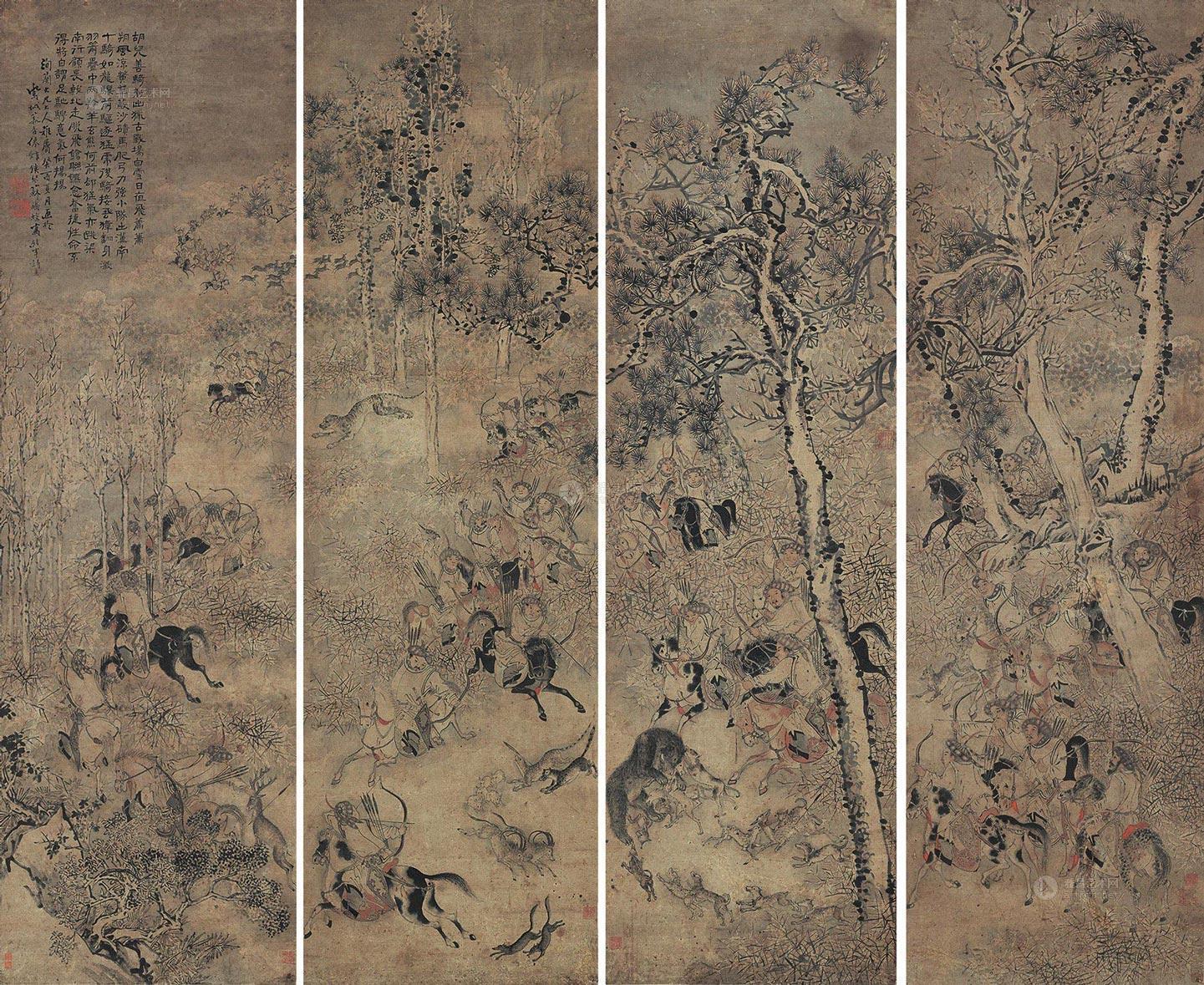 0274癸酉1873年作胡人出猎图镜片设色纸本