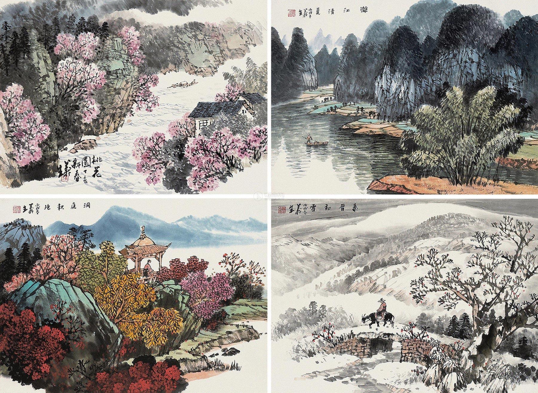 【春夏秋冬四季图 镜片 设色纸本】拍卖品_图片_价格_鉴赏_绘画_雅昌