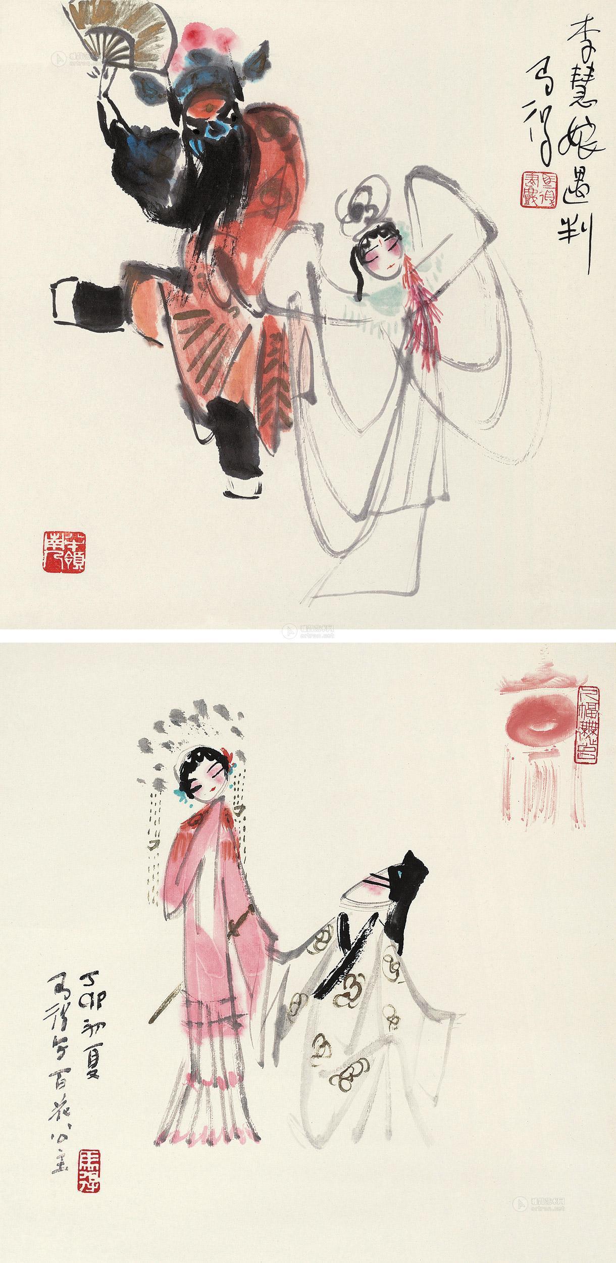 【戏曲人物 (二帧) 立轴 纸本】拍卖品_图片_价格