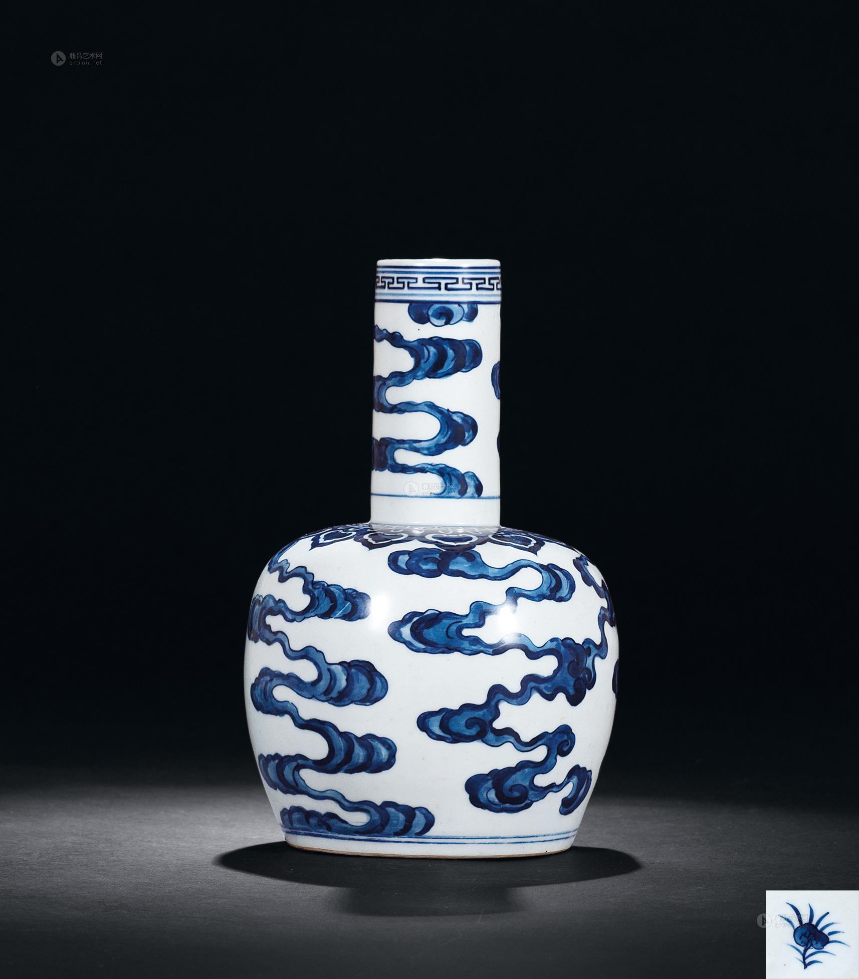 【清 青花云纹直颈瓶】拍卖品_图片_价格_鉴赏_清代青花瓷器_雅昌艺术