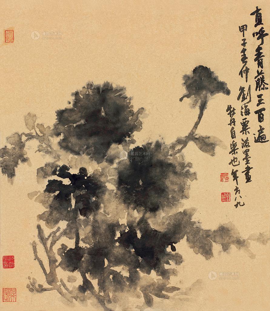 02431984年作泼墨牡丹图镜片水墨纸本