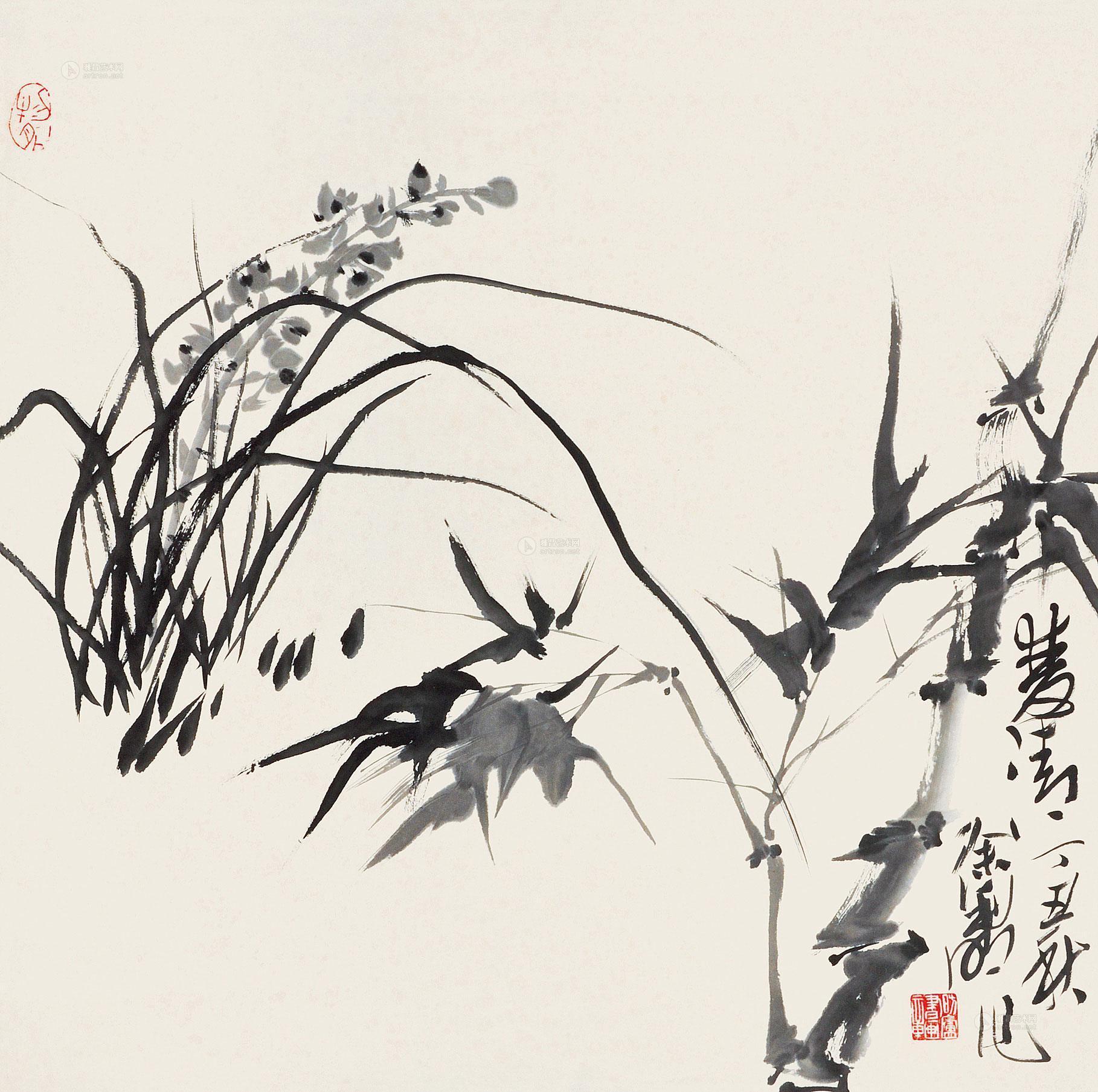 0438 兰竹双清图 立轴 水墨纸本