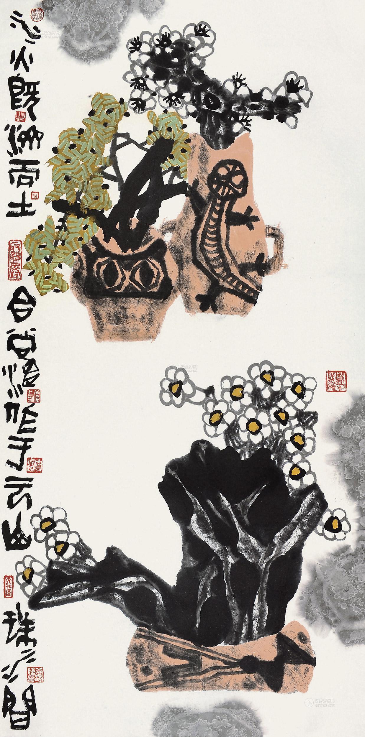 0152 水火既济而土合 镜片 设色纸本