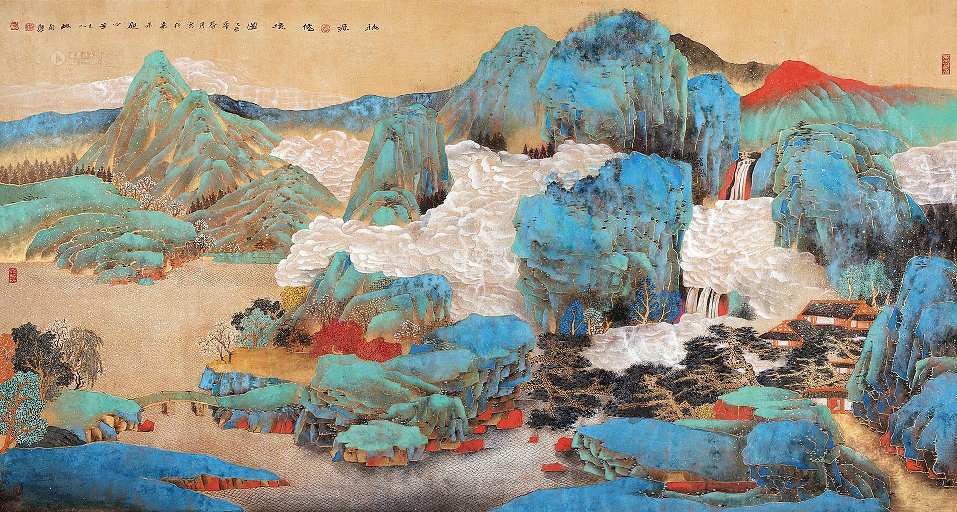 0456 乙酉(2005年)作 桃源仙境图 镜片 设色纸本