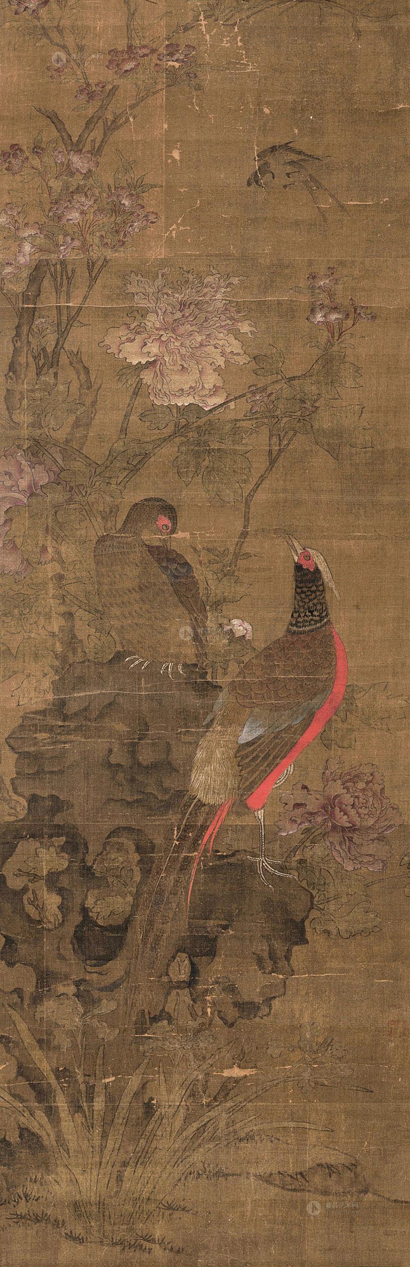 *2510 芙蓉锦鸡 立轴 绢本