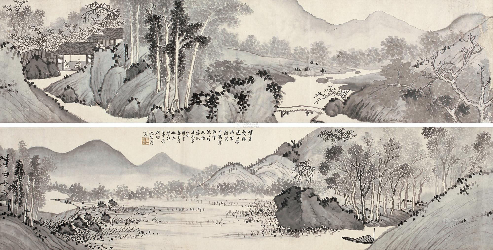 2585 庚午(1810年)作 仿李成山水卷 手卷 纸本