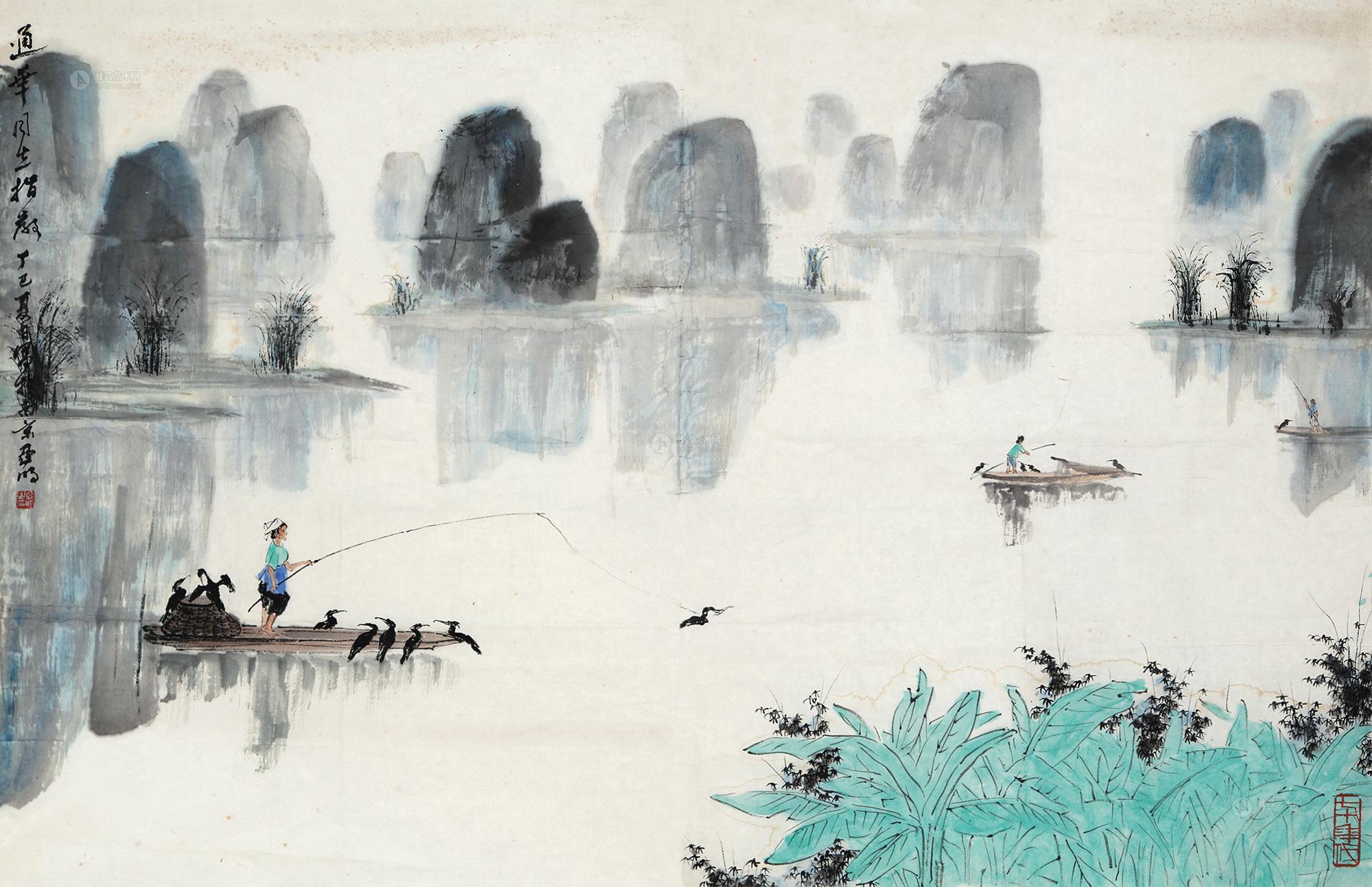 0134 丁巳(1977)年作 桂林山水 镜心 设色纸本