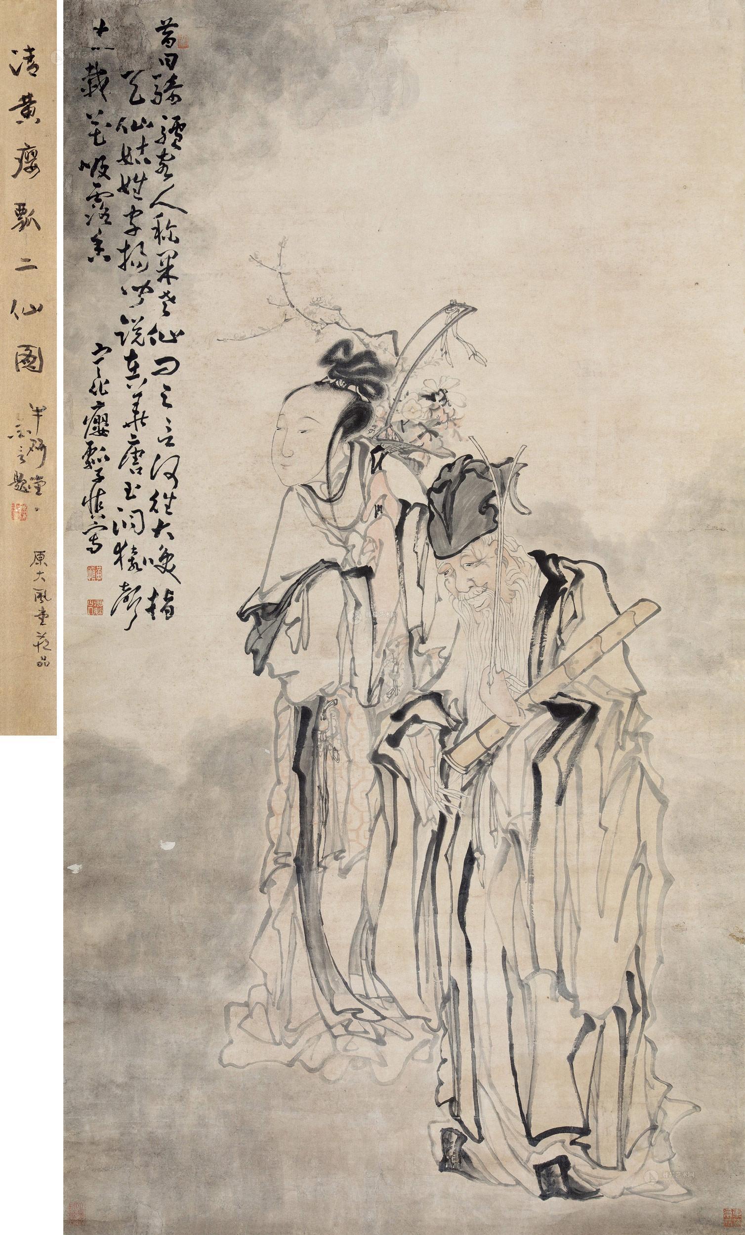 0123果老仙姑图立轴水墨纸本