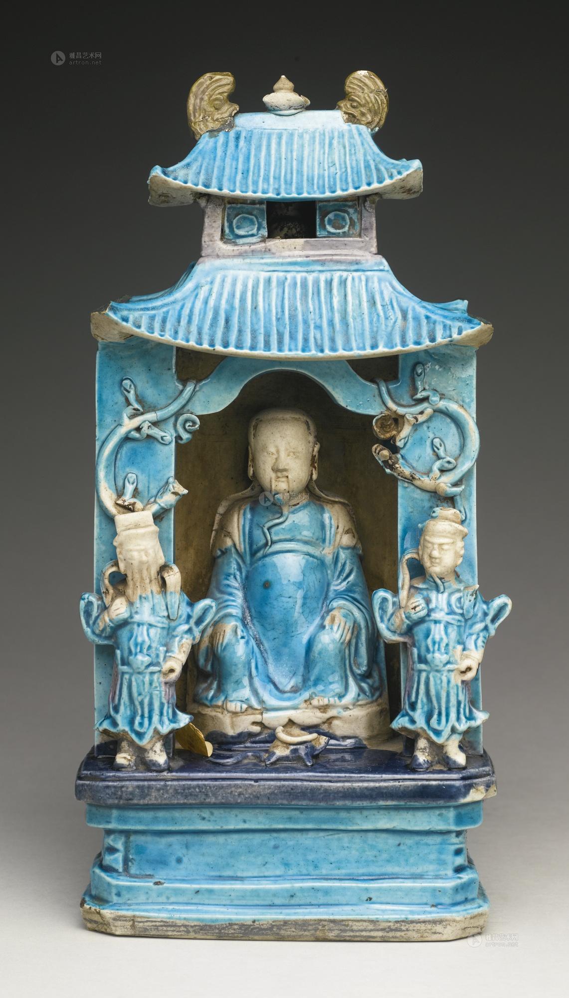 0051 清康熙 孔雀绿釉真武神龛