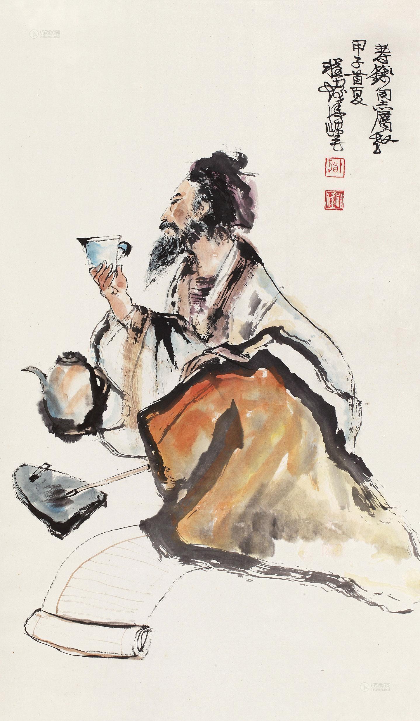 0351 1984年作 品茗图 立轴 设色纸本
