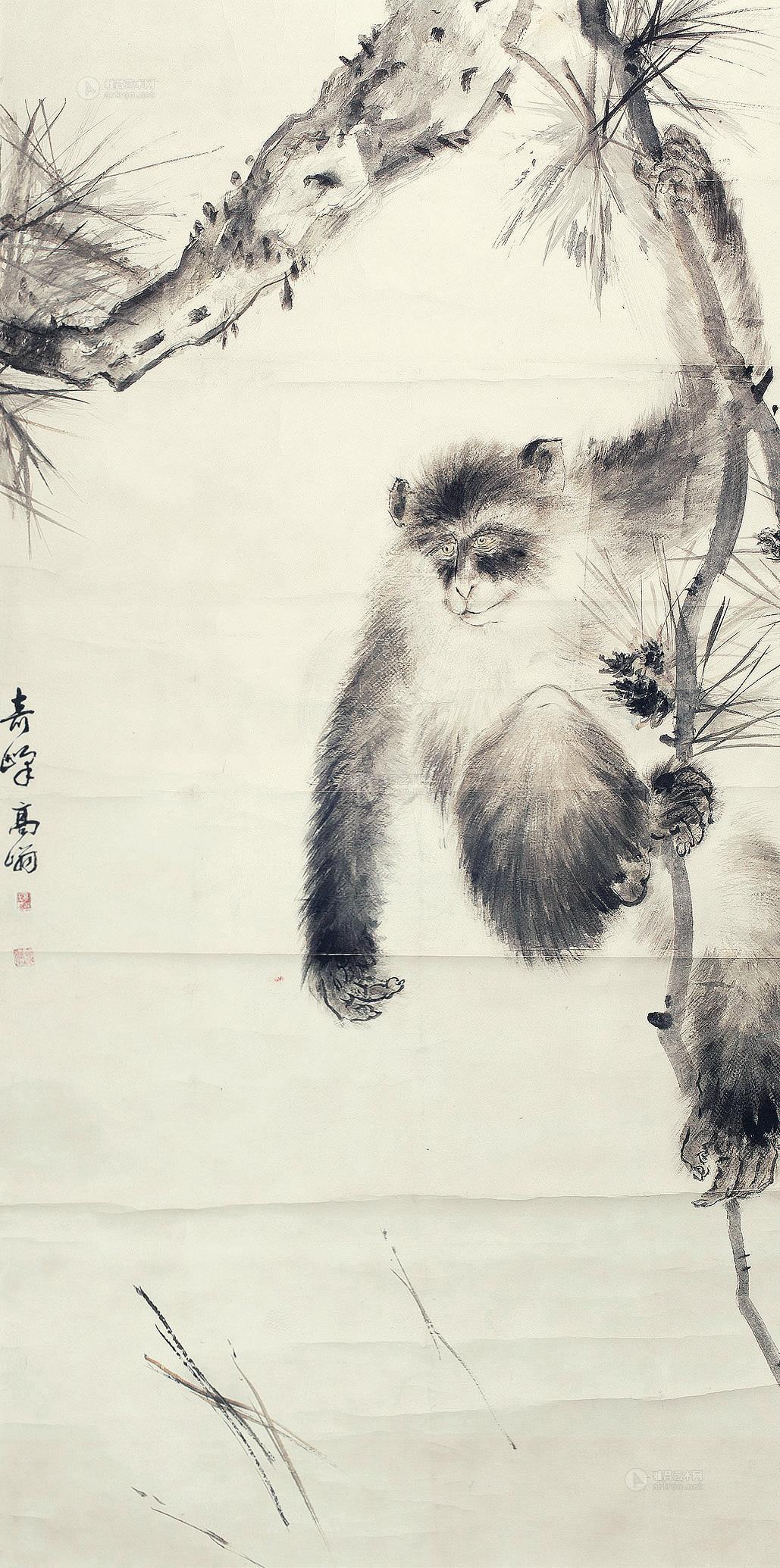0171 猴子 镜片 设色纸本