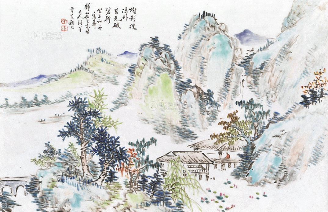 2489清程门浅绛彩山水瓷画