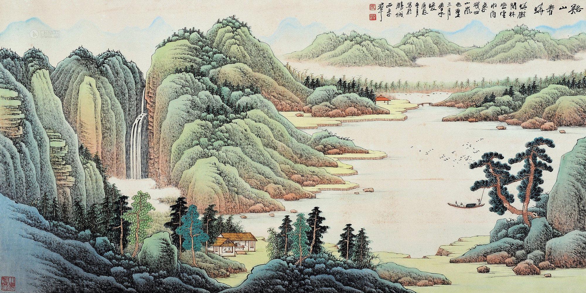 0803庚辰2000年作溪山春晓镜片设色纸本
