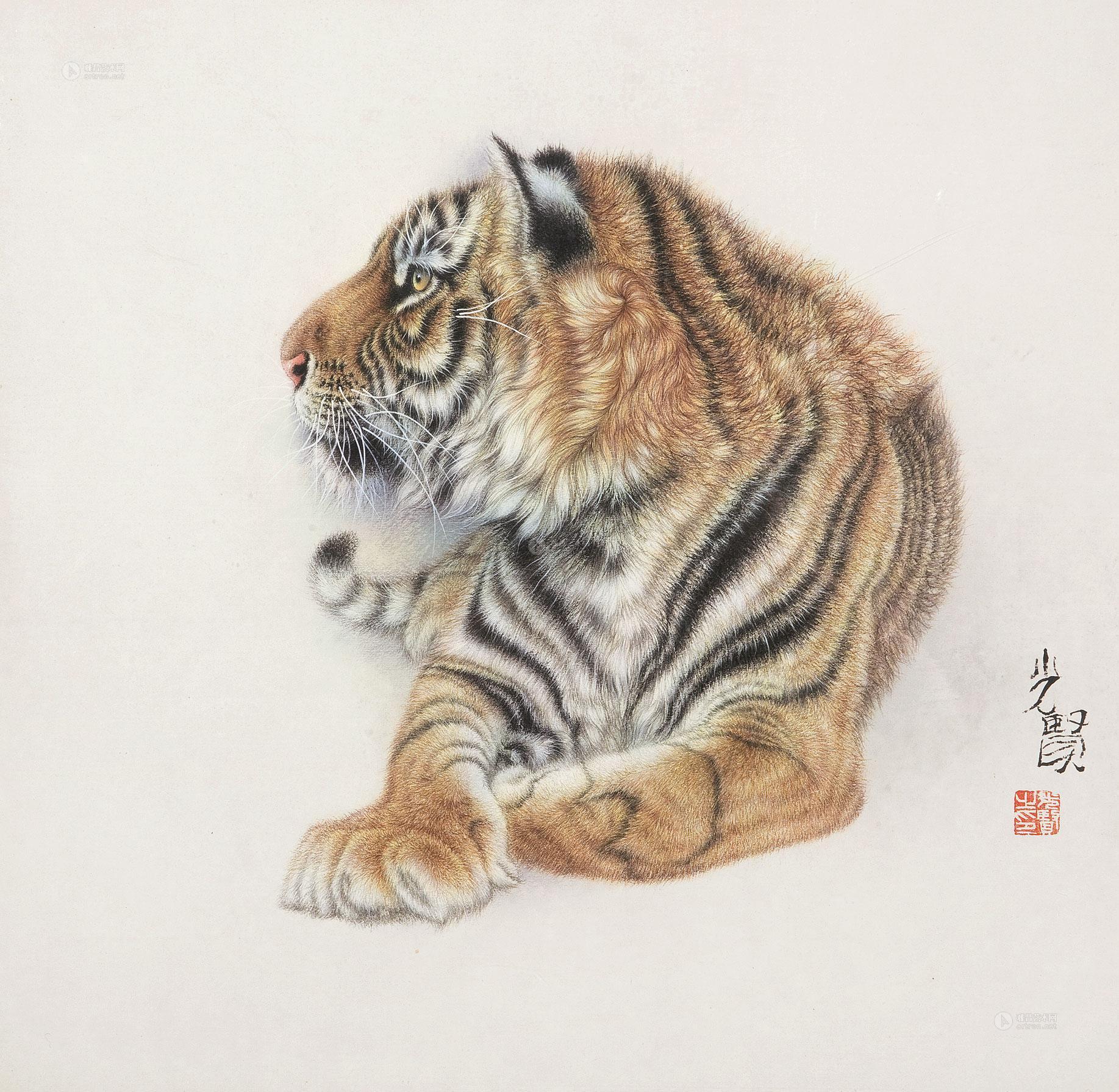 0329 老虎 镜片 设色纸本
