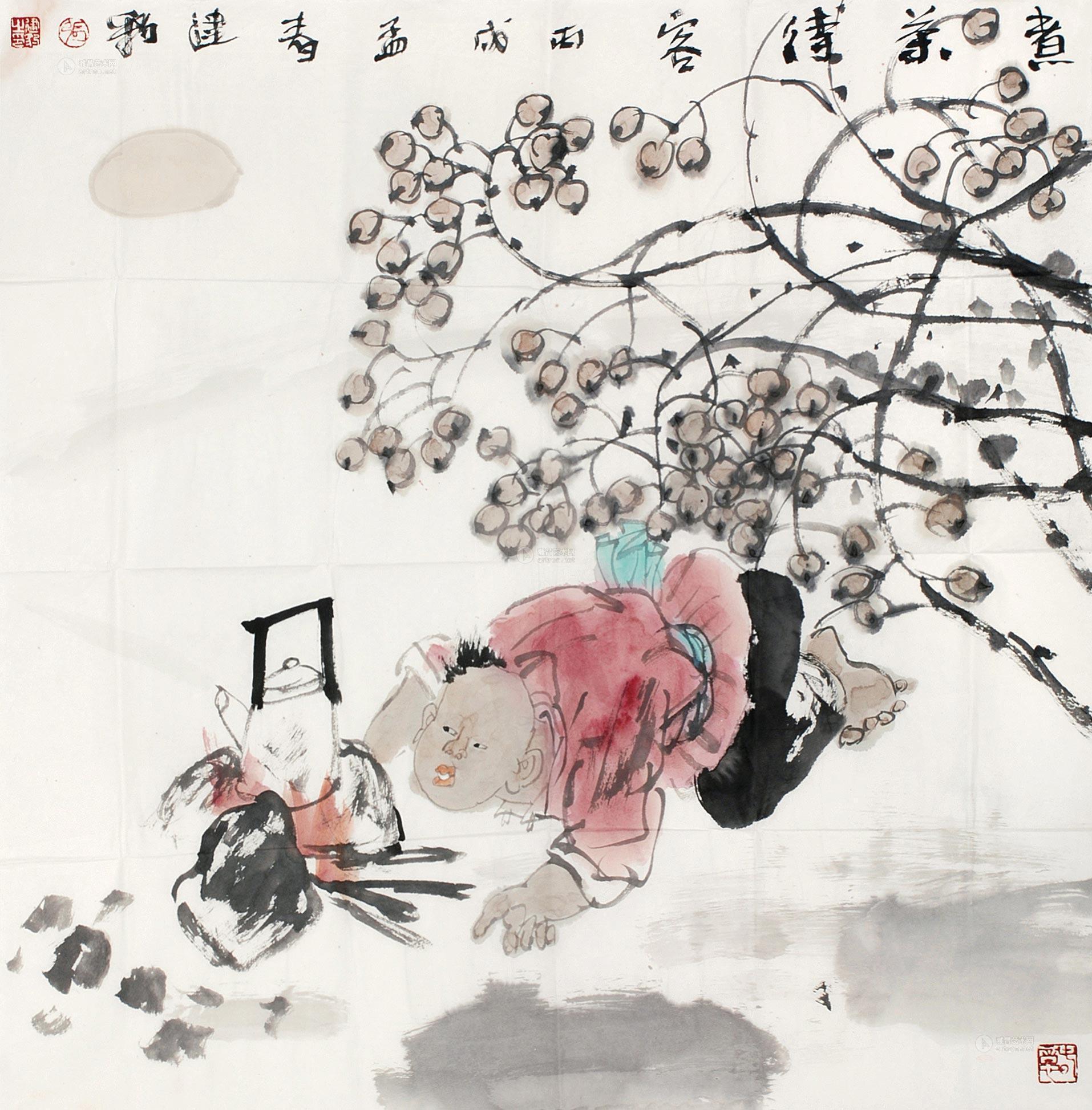 0072 煮茶侍客 镜片 设色纸本
