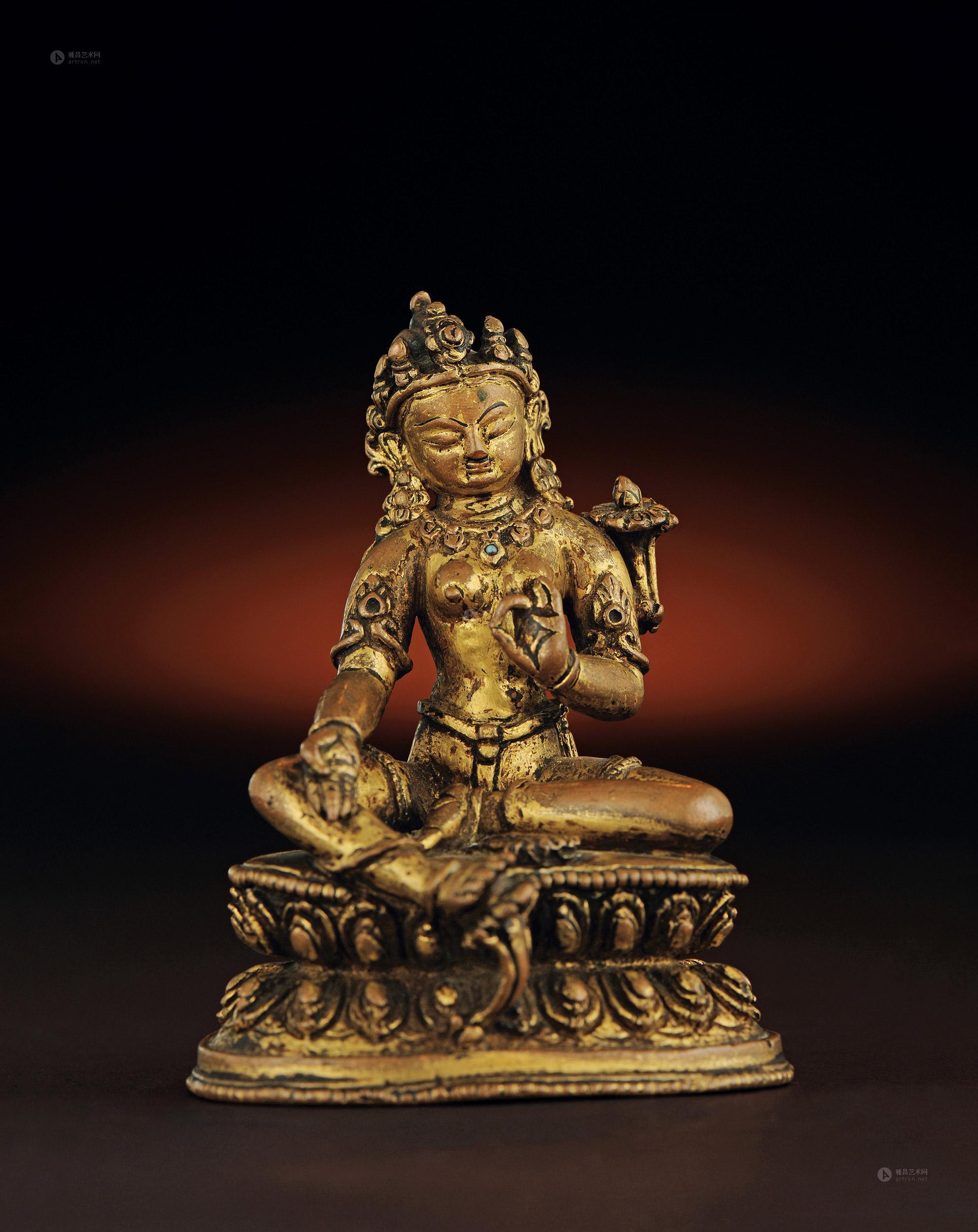 *5407 尼泊尔14-15世纪 铜鎏金绿度母