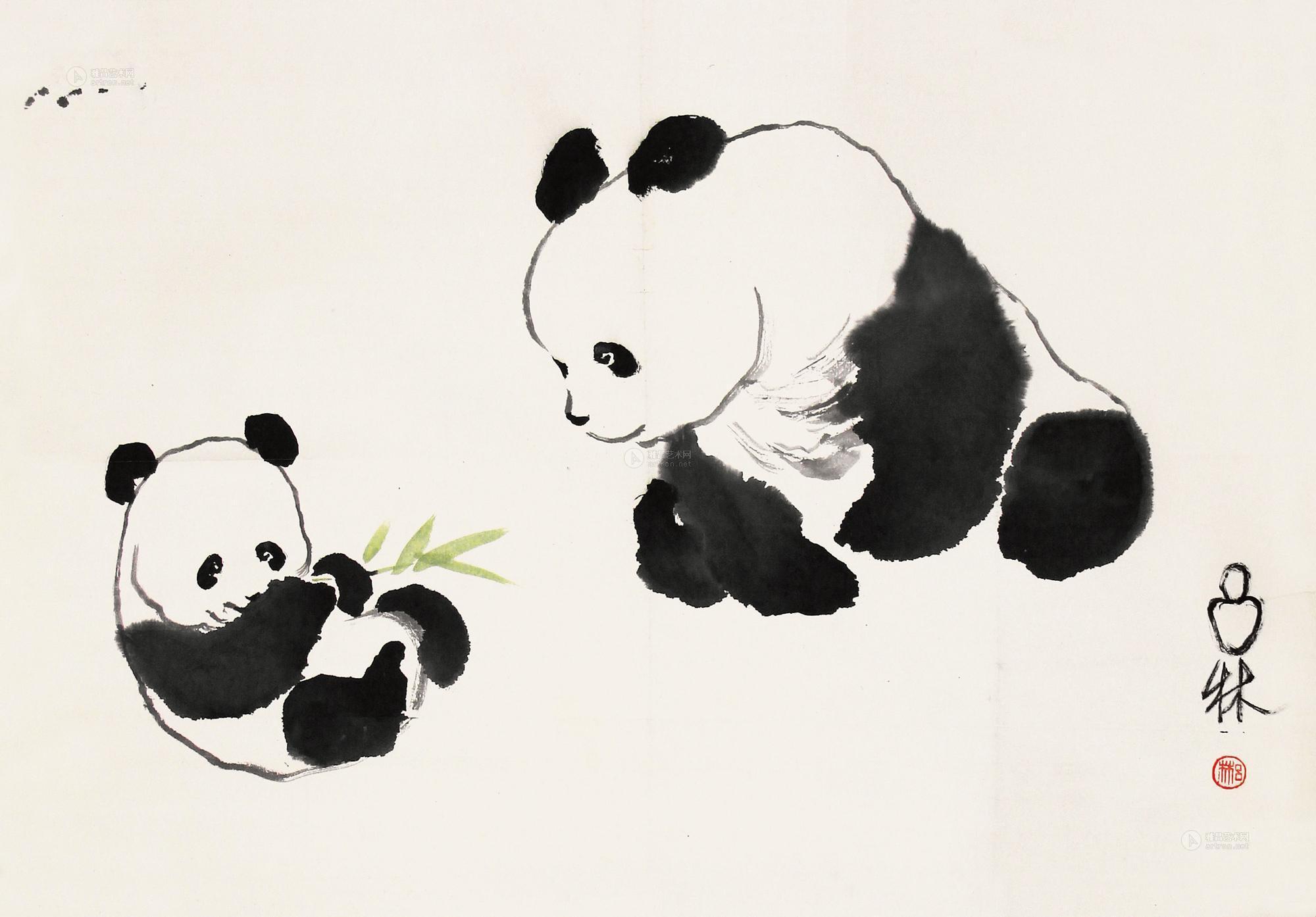 0359熊猫立轴纸本