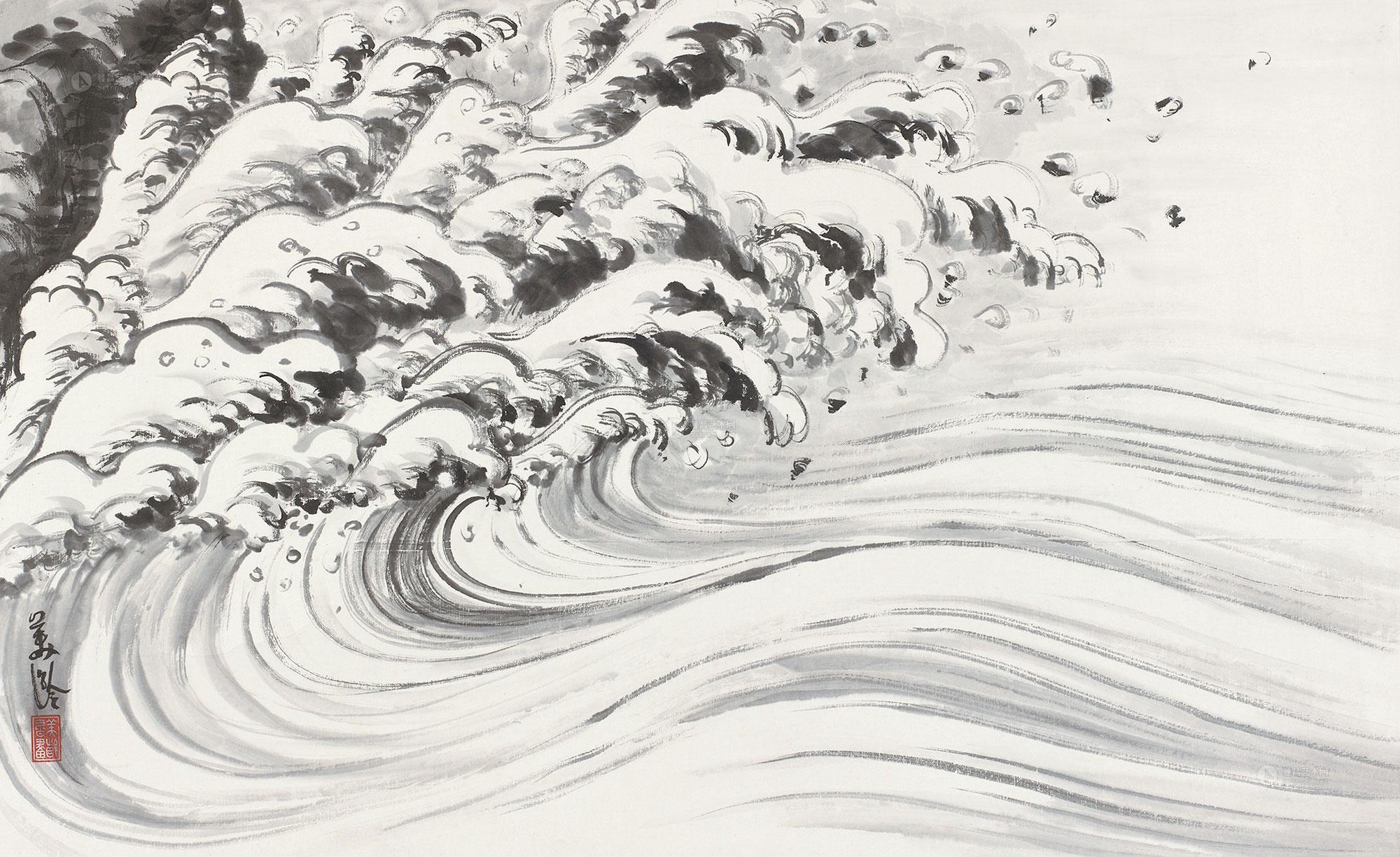 0236 海浪 镜框 水墨纸本
