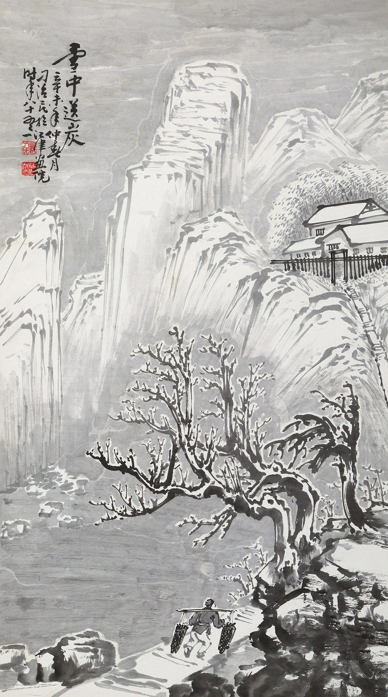 0187雪中送炭立轴水墨纸本