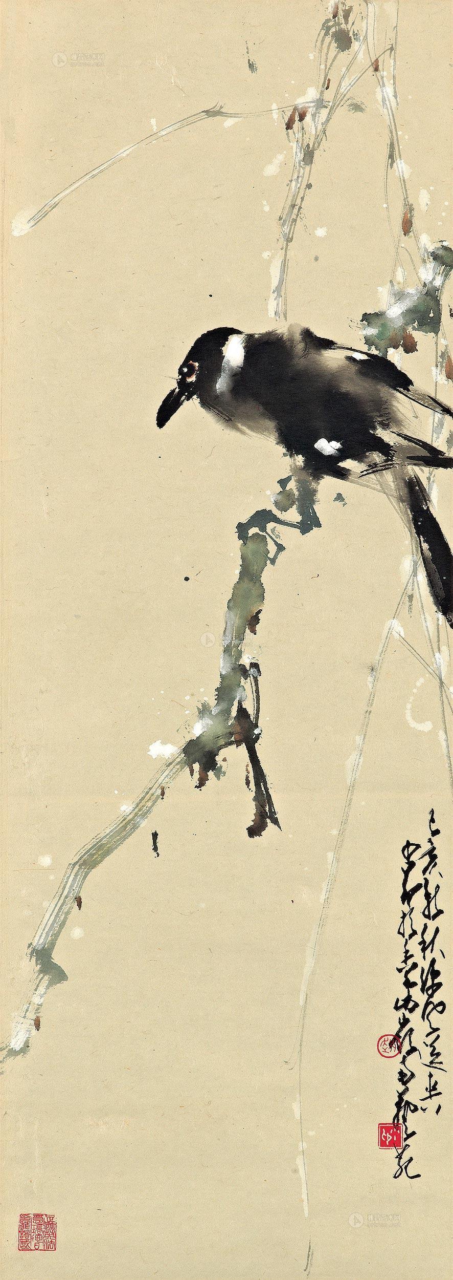 1550 1959年作 寒鸦叫雪 立轴 设色纸本