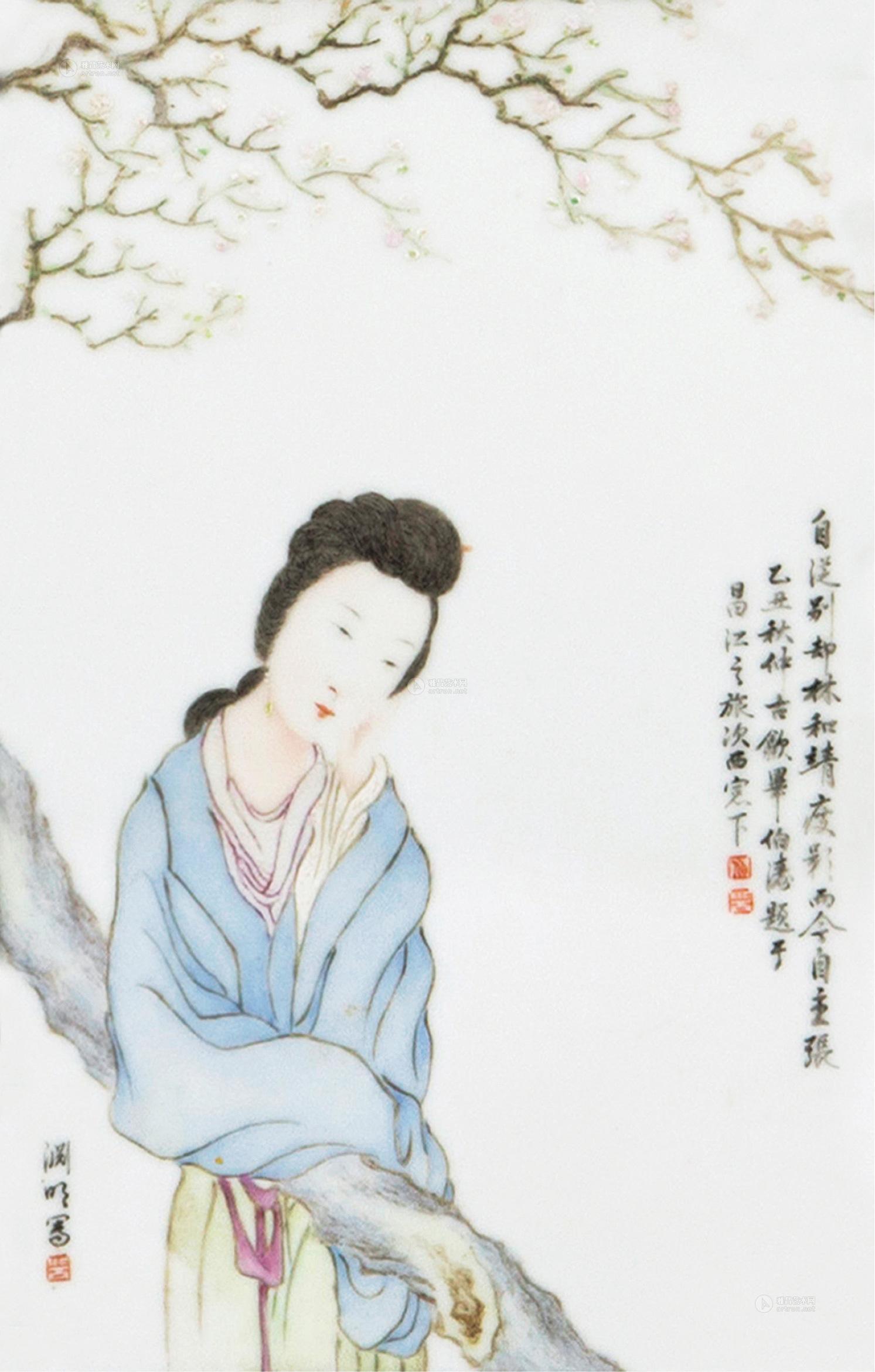 0023 毕伯涛,毕渊明合作粉彩"梅妻图"挂屏