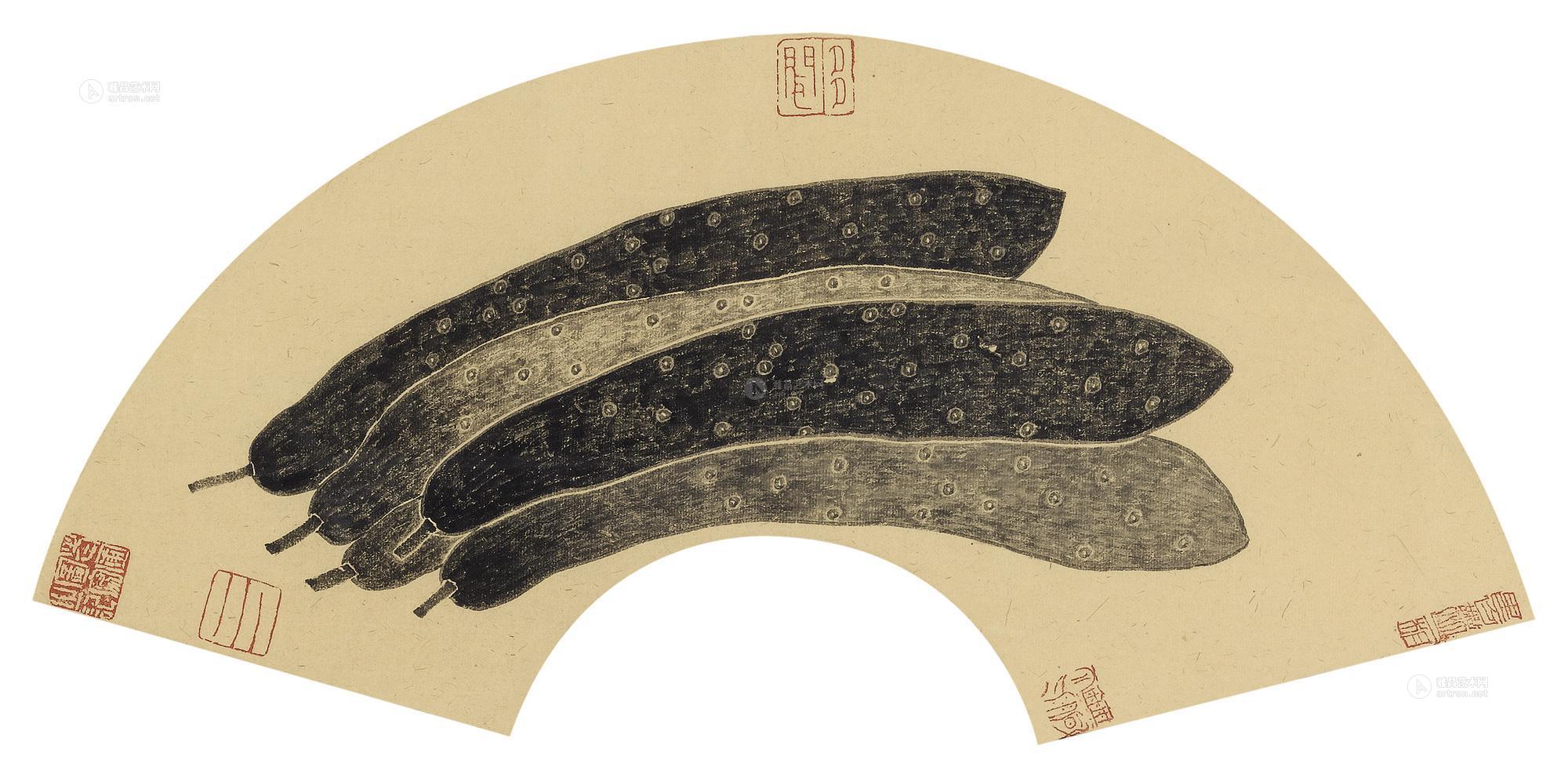 1449 黄瓜 扇面 设色纸本