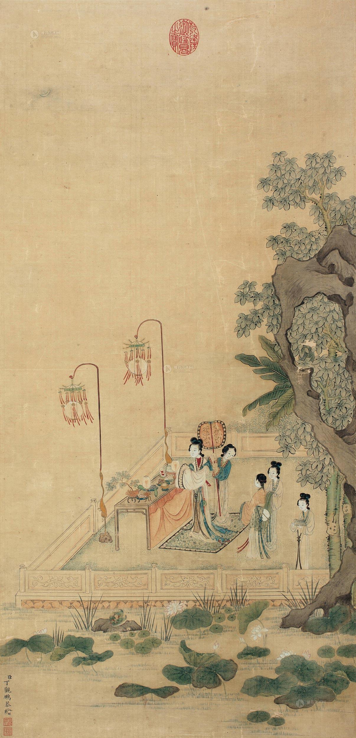 *1405 拜月图 镜心 绢本