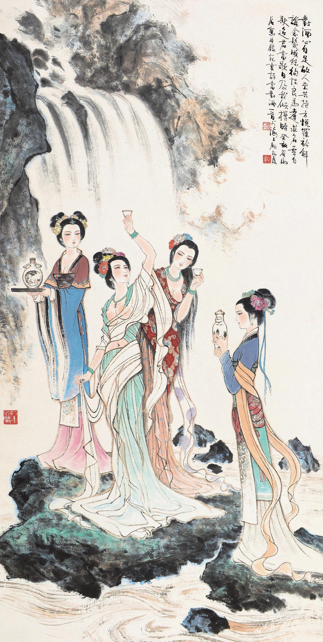 0142癸亥1983年作对酒当歌立轴设色纸本