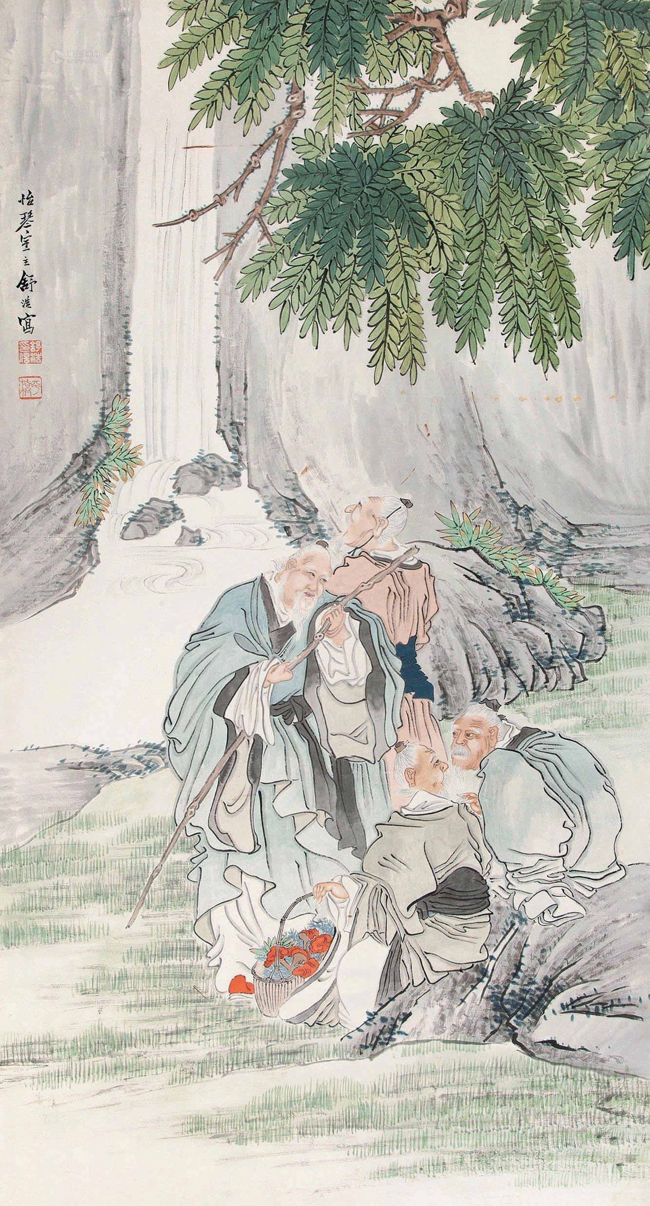 0593 商山四皓图 立轴 设色纸本
