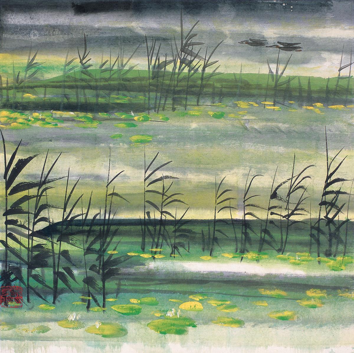 【芦苇飞鸟 纸本 彩墨】拍卖品_图片_价格_鉴赏_绘画