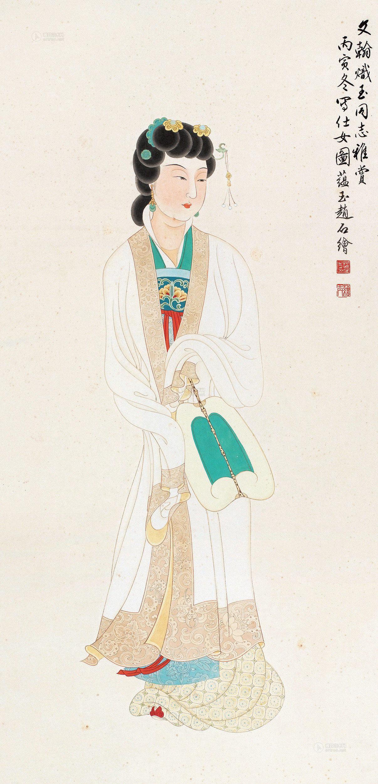 0533 丙寅(1986)年作 仕女图 立轴 设色纸本