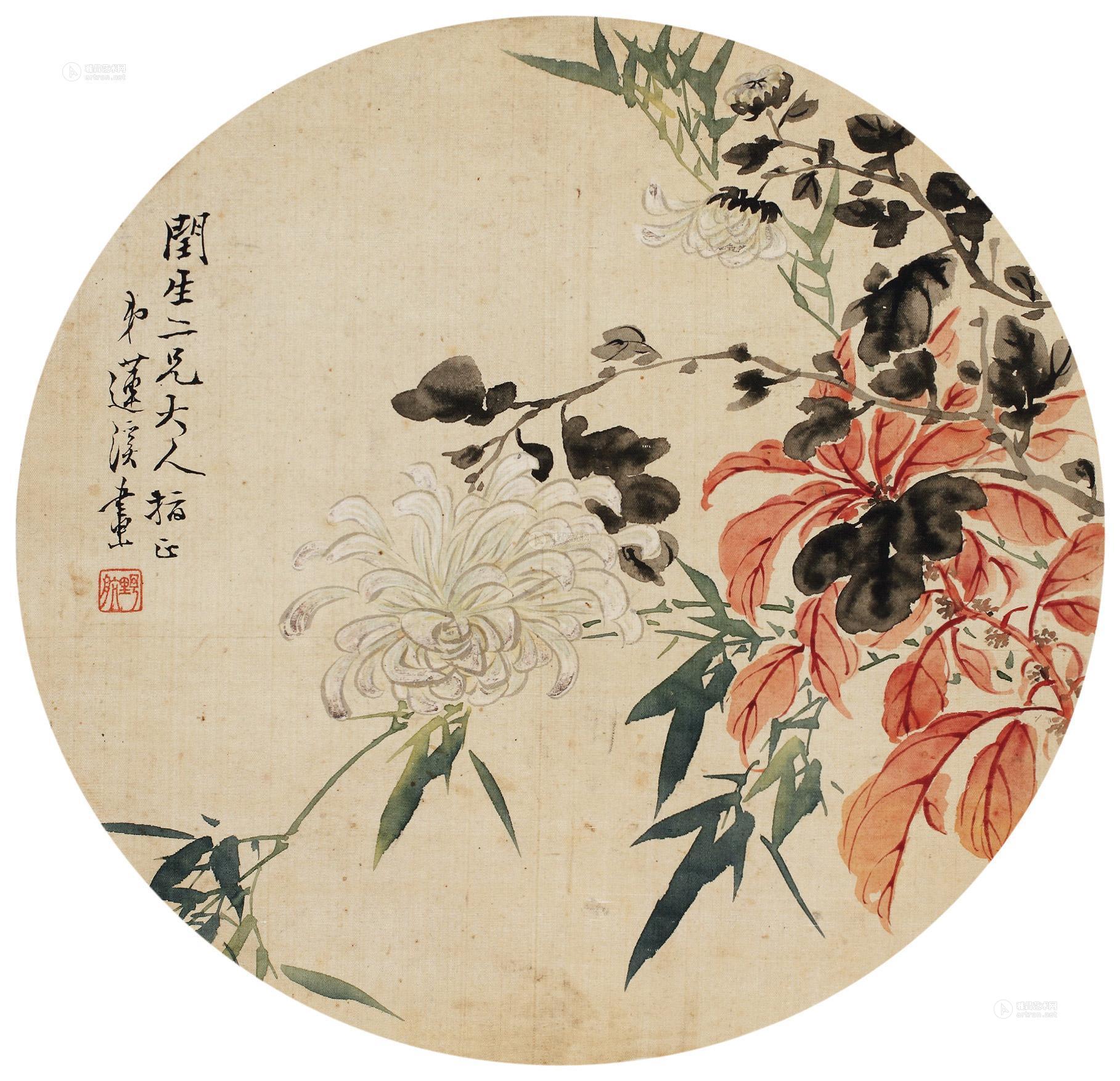0195 菊花 团扇 设色绢本