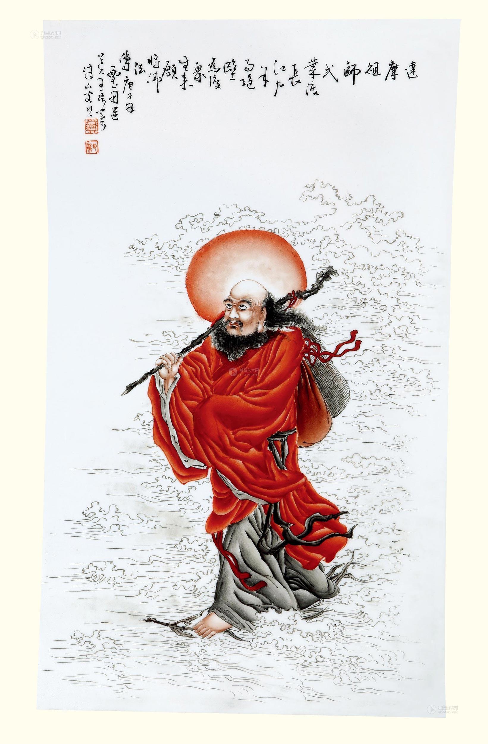 2447民国粉彩达摩祖师瓷板