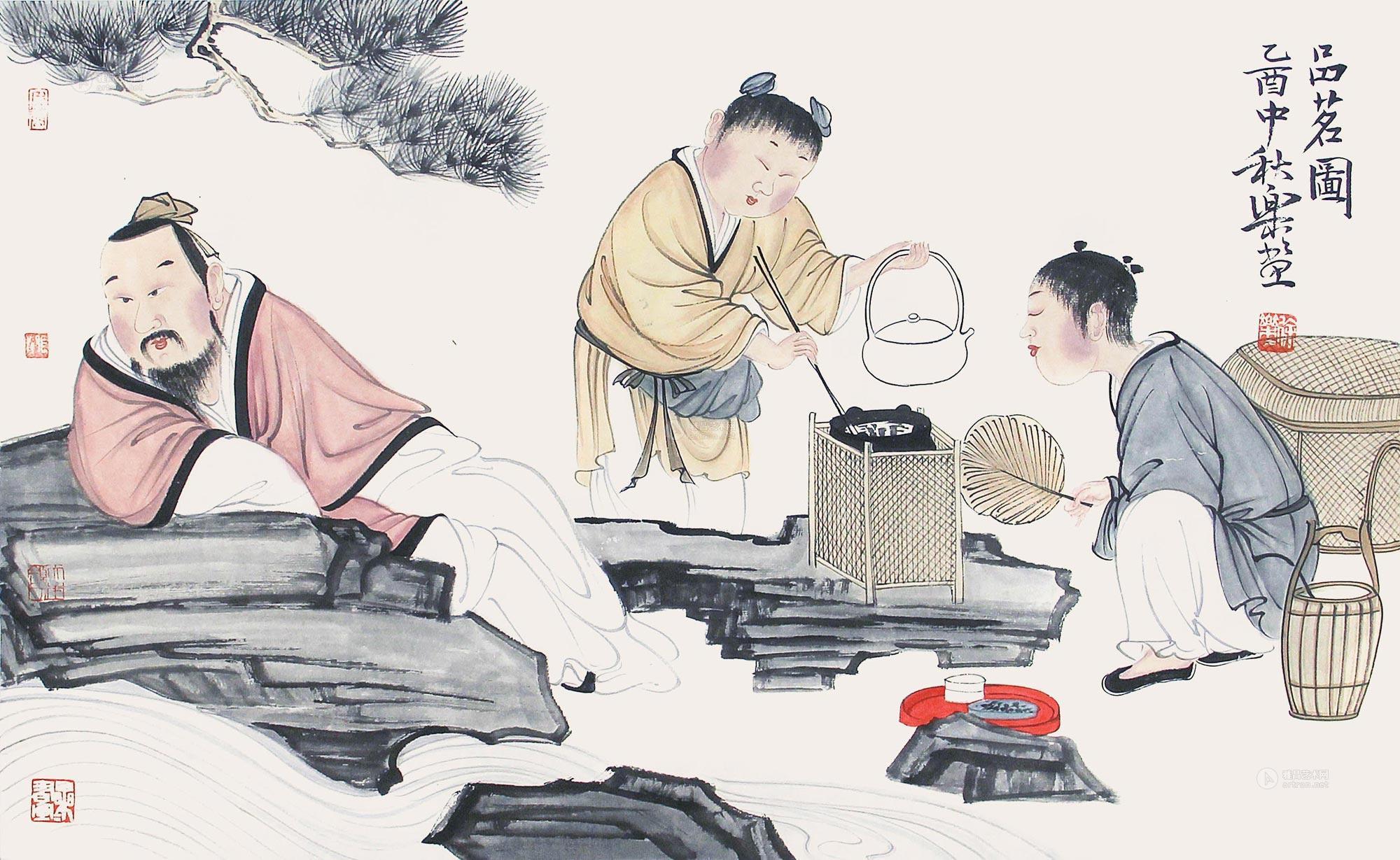 0477品茗图镜片纸本