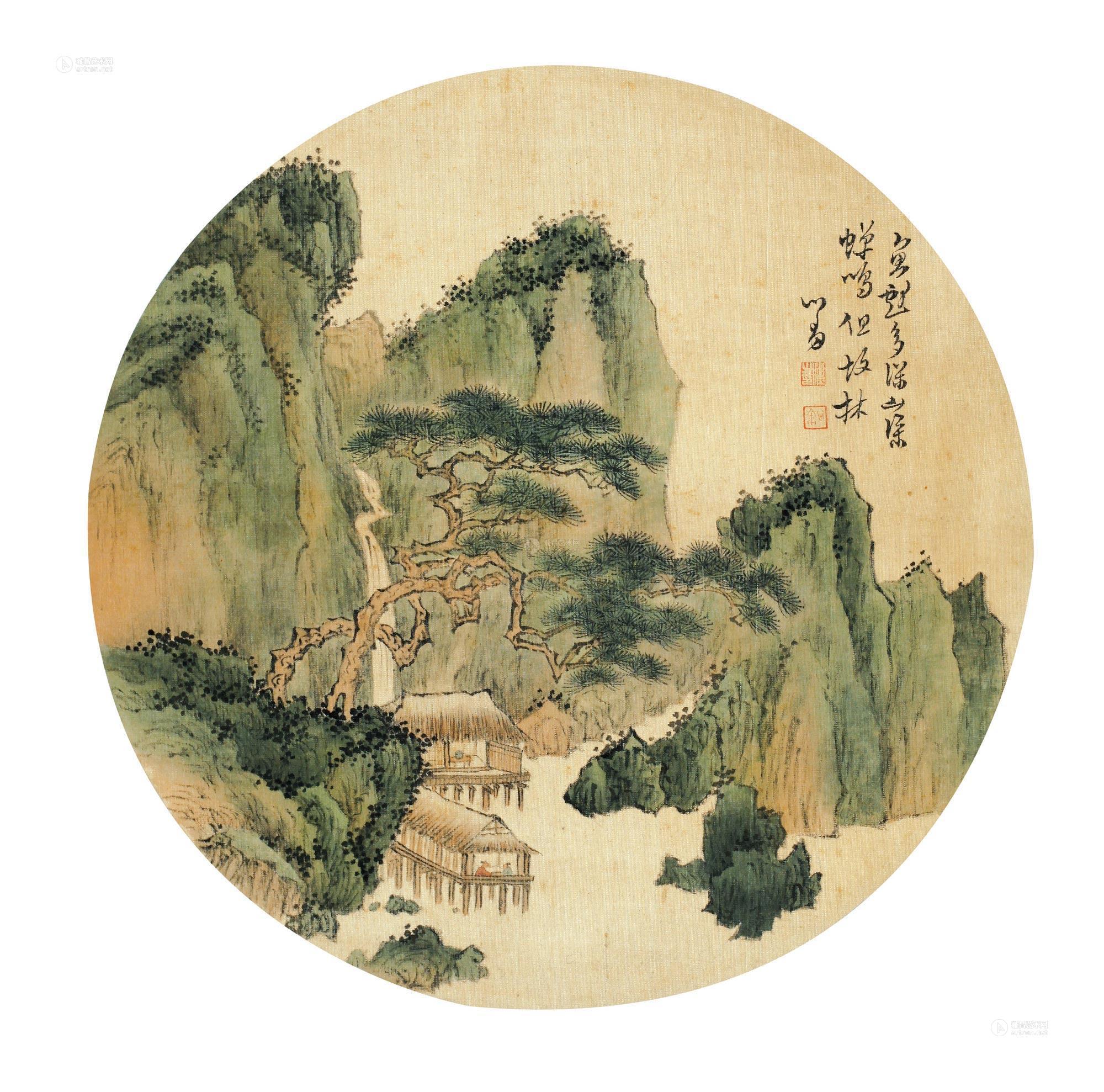 【山水人物圆光 镜心 绢本设色】拍卖品_图片_价格