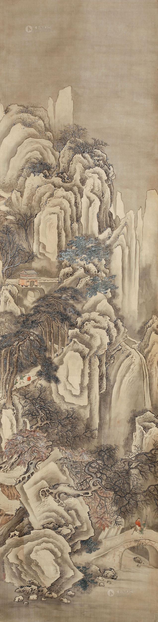 4041 雪景山水 立轴 绢本设色
