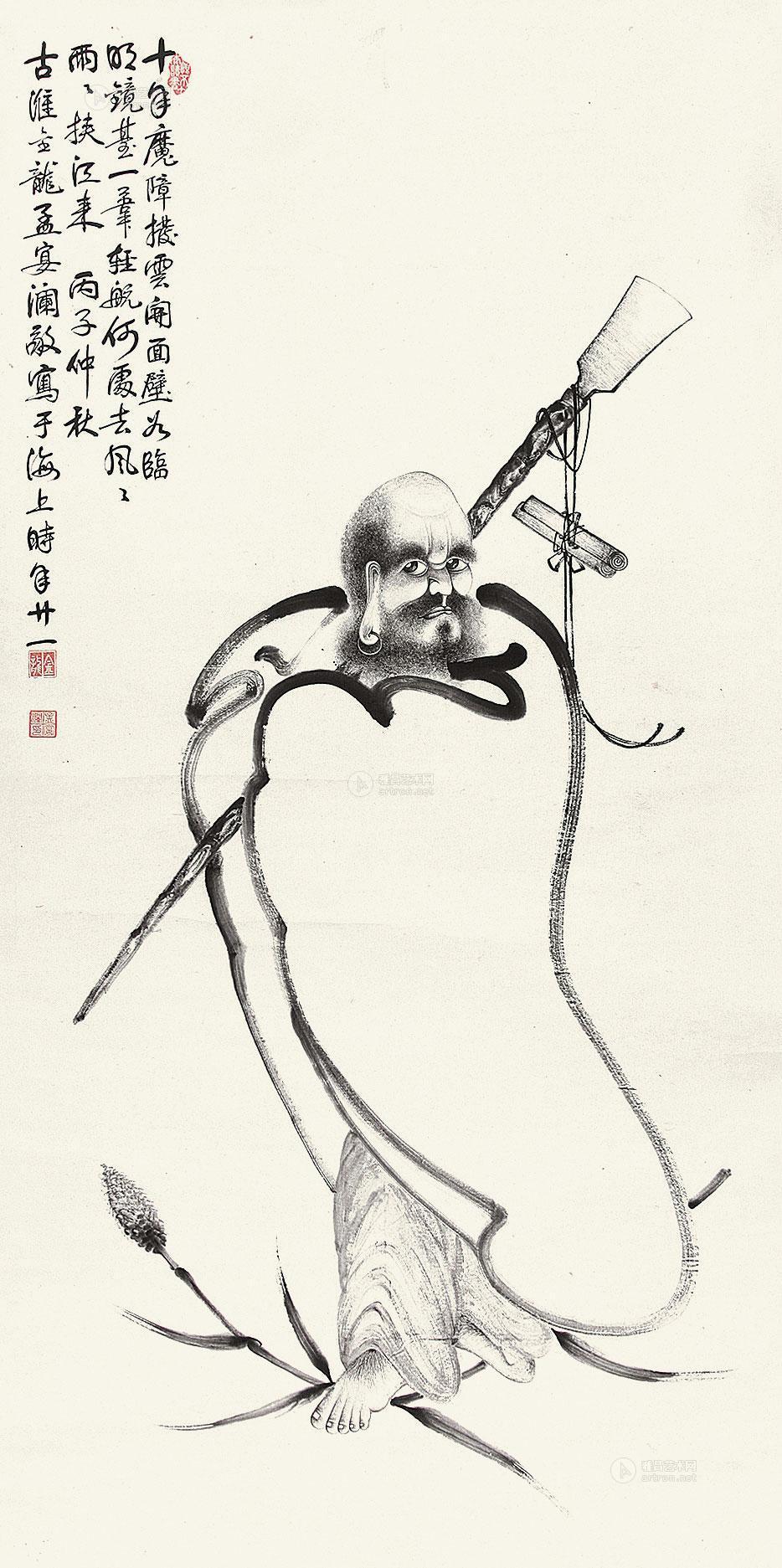 0222 1936年作 达摩像 立轴 水墨纸本