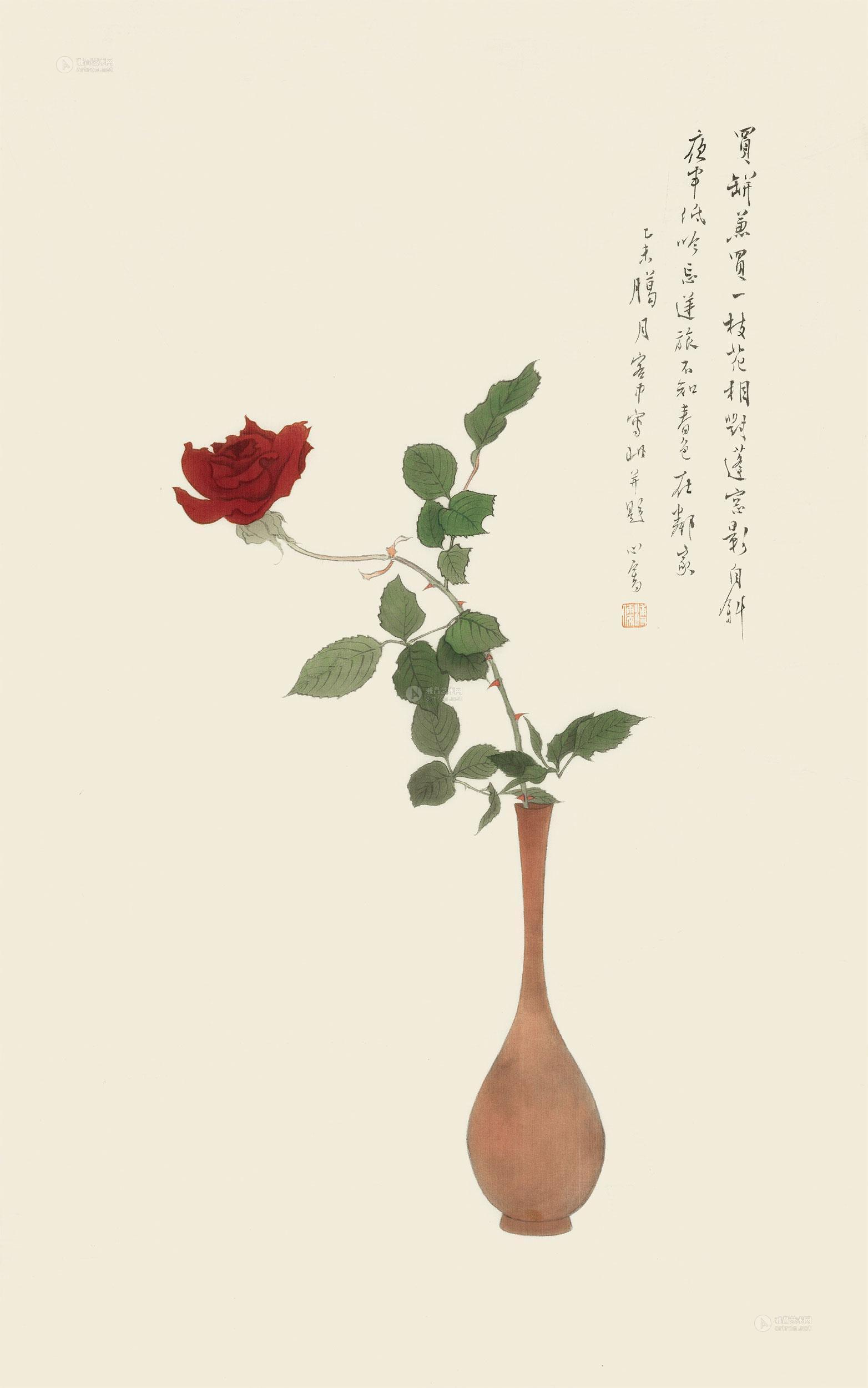 16591955年作瓶花图镜心绢本