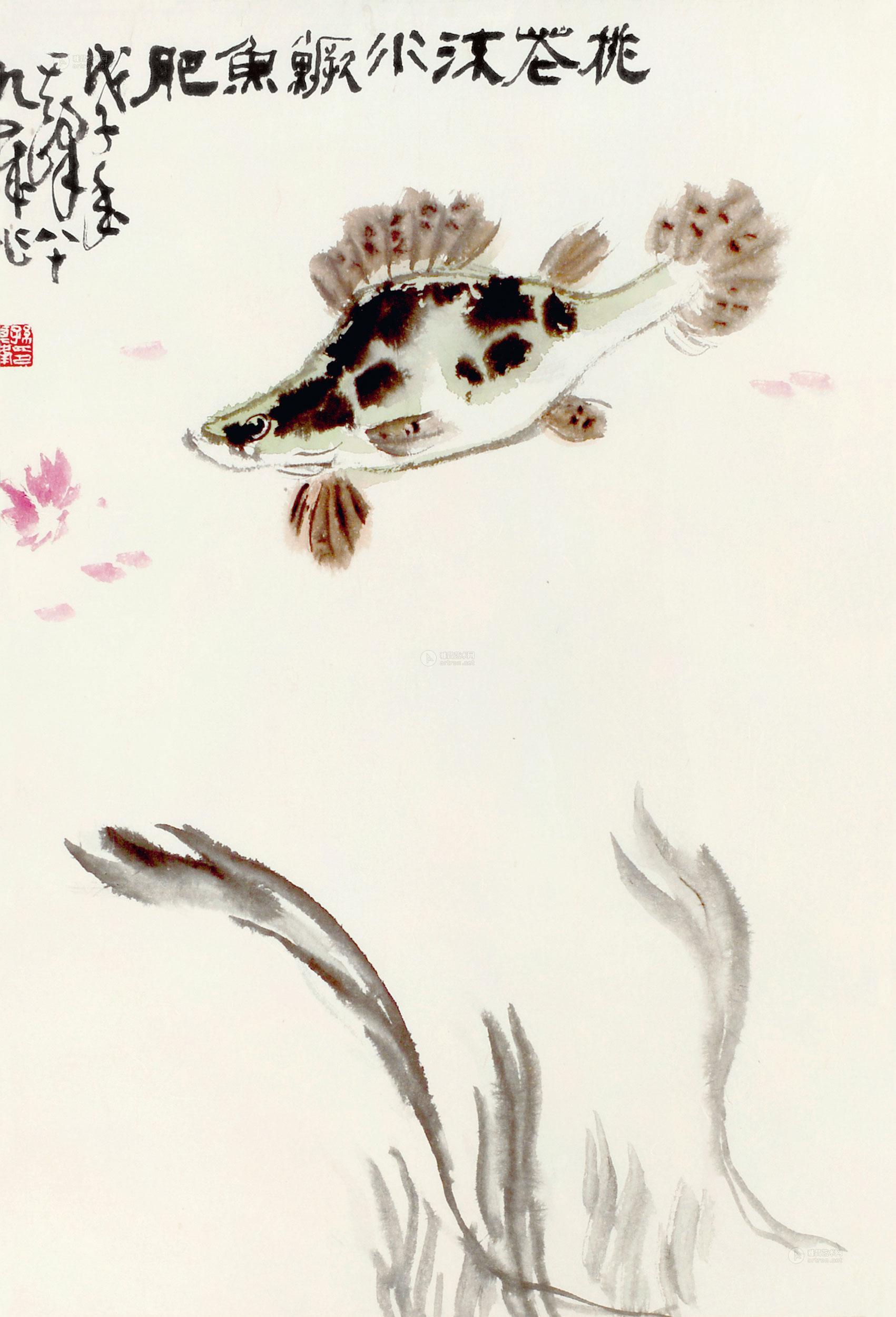 0421 戊子(2008年)作 桃花流水鳜鱼肥 镜框 设色纸本