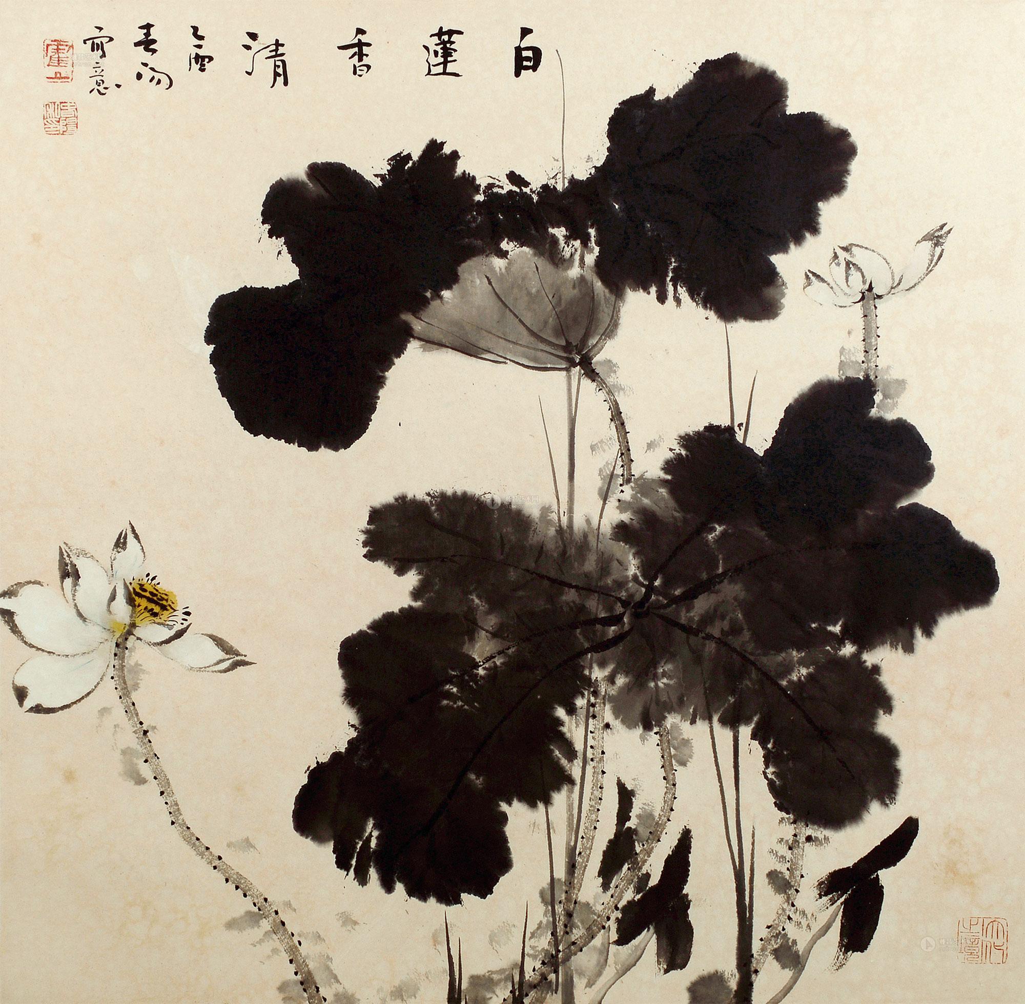 0489乙酉2005年作白莲香清镜框水墨纸本