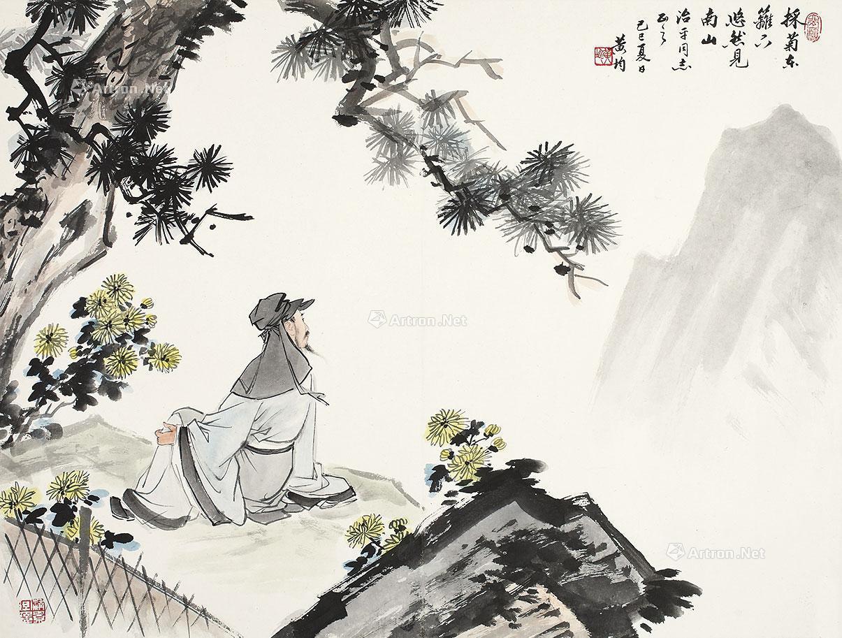 0680 采菊东篱下 镜片 设色纸本