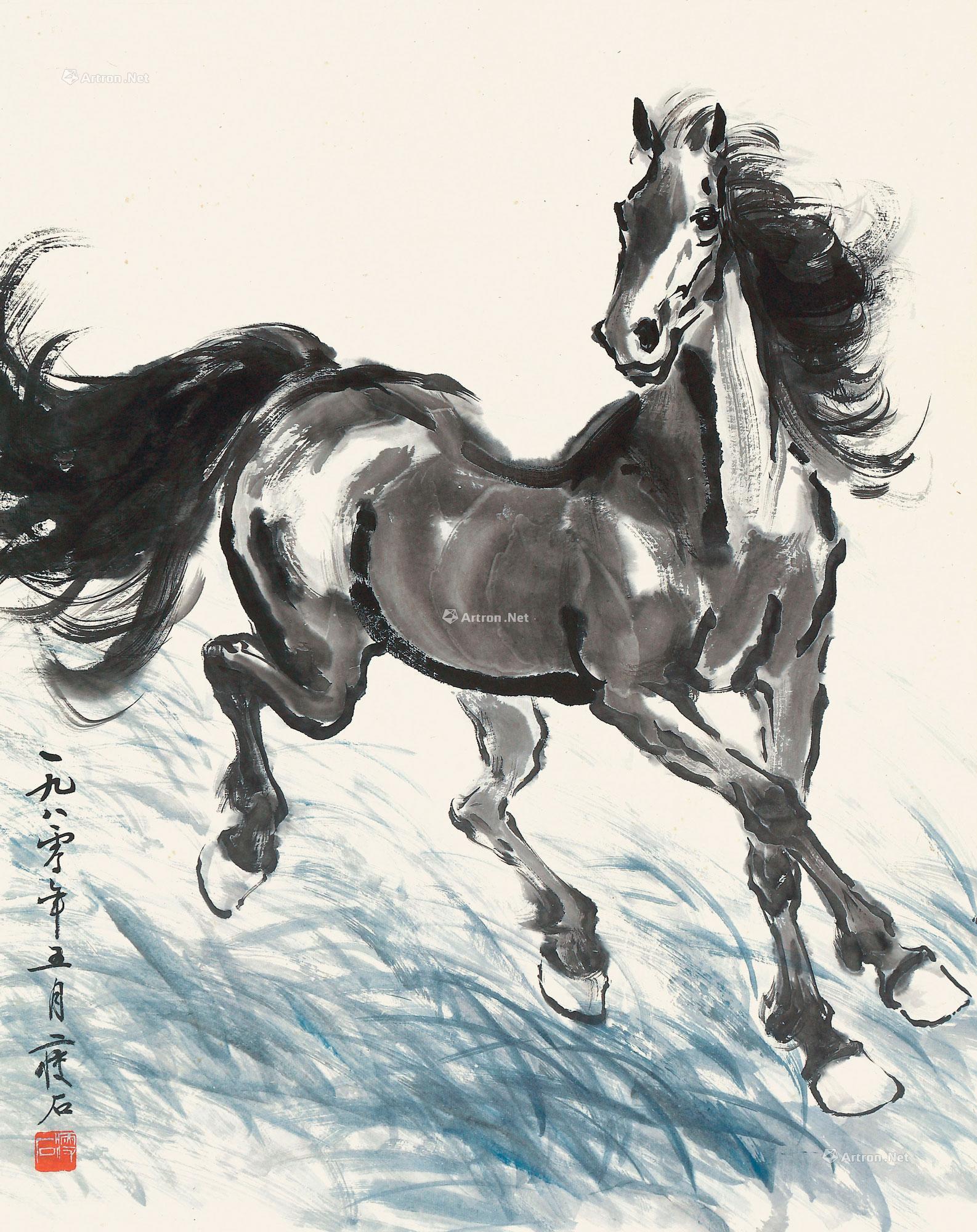 0287 1980年作 奔马图 立轴 水墨纸本
