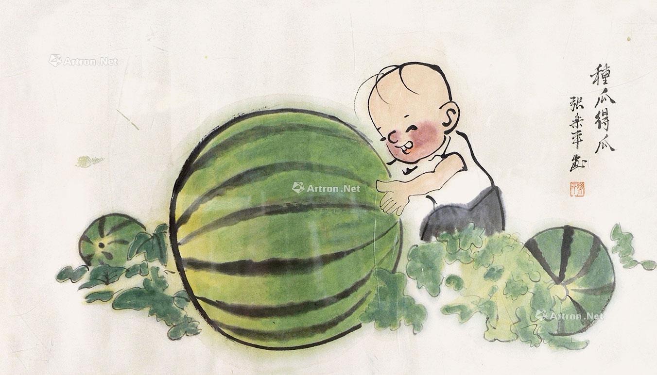0502 种瓜得瓜 镜框 设色纸本