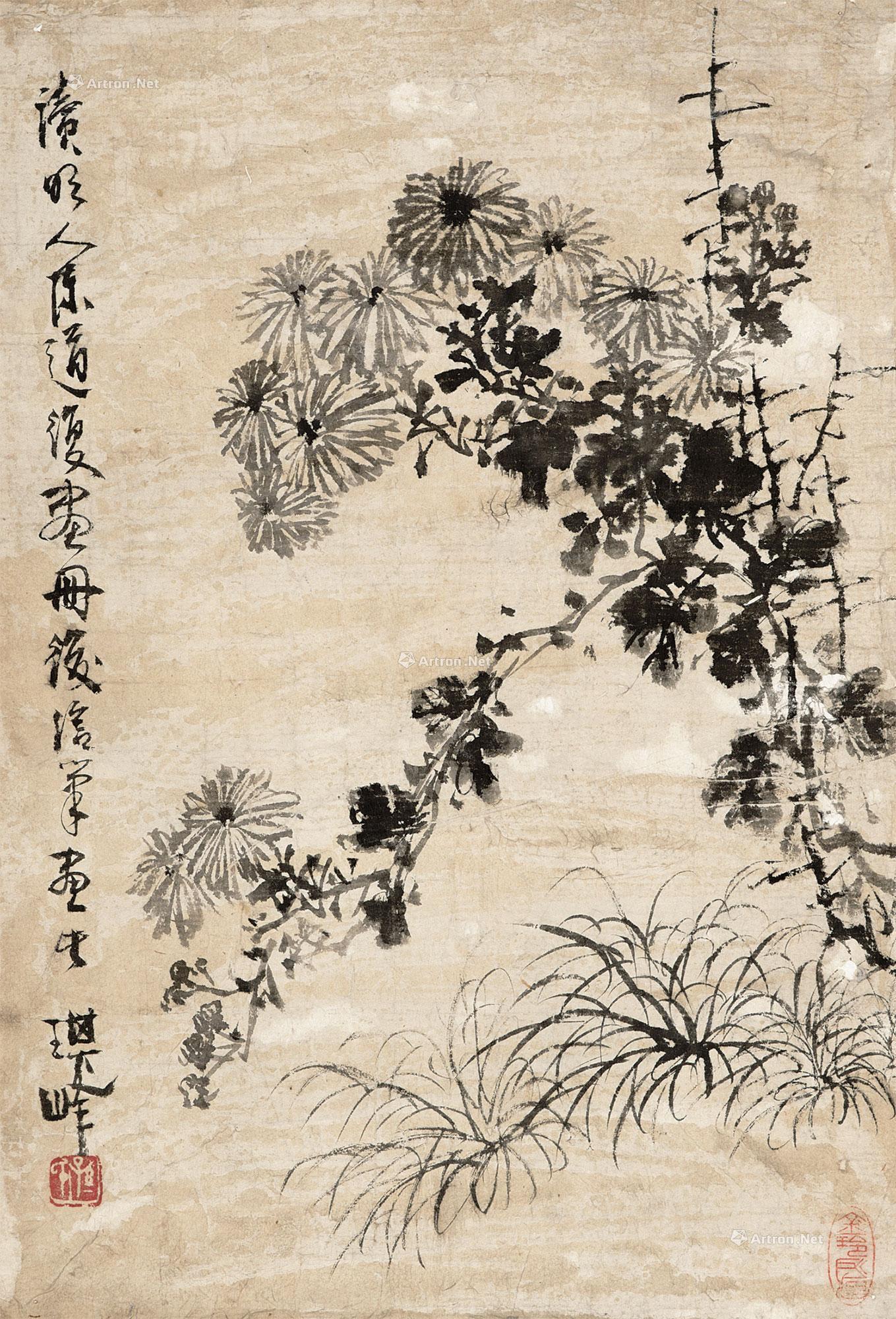 0506 菊花 立轴 纸本水墨
