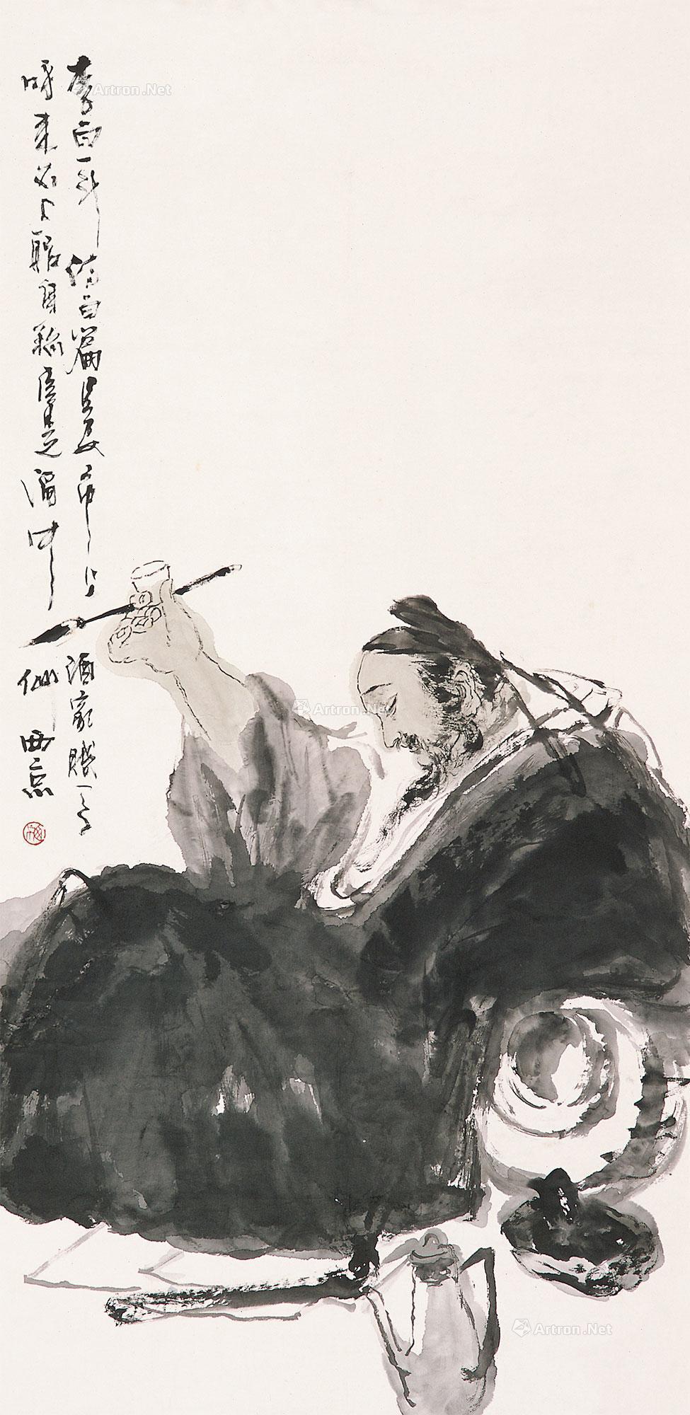 0609太白醉酒图镜片设色纸本