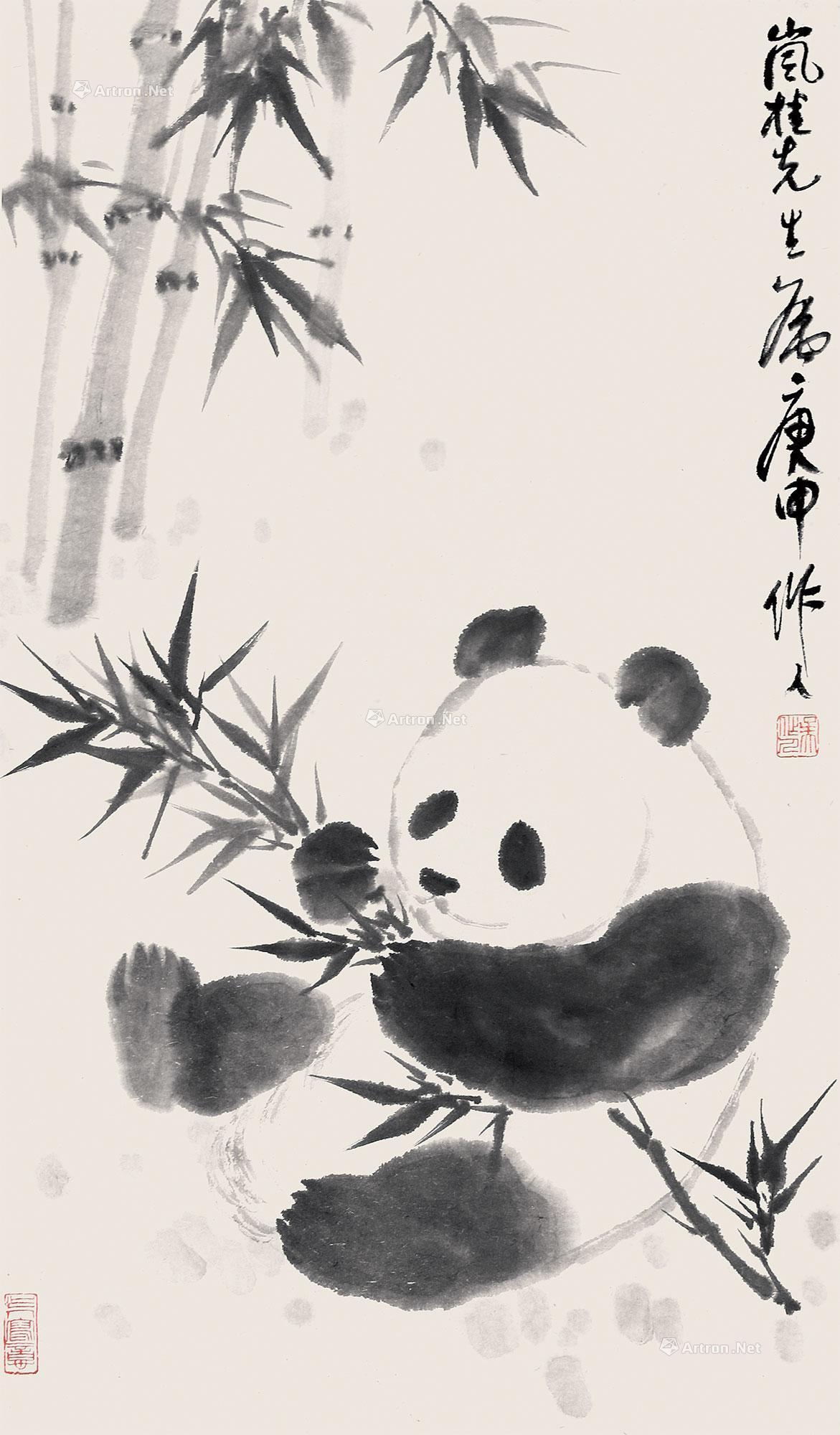 0851熊猫立轴水墨纸本